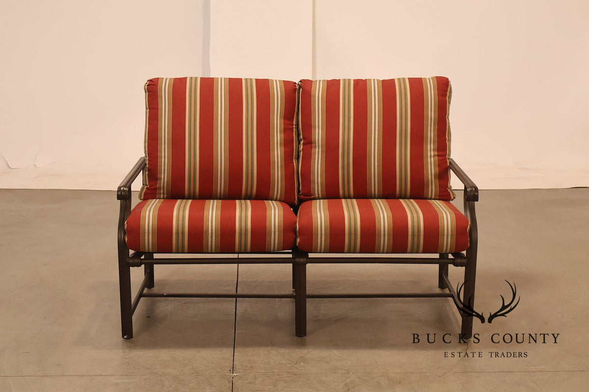 Brown Jordan Outdoor Metal Frame Loveseat With Striped Cushions