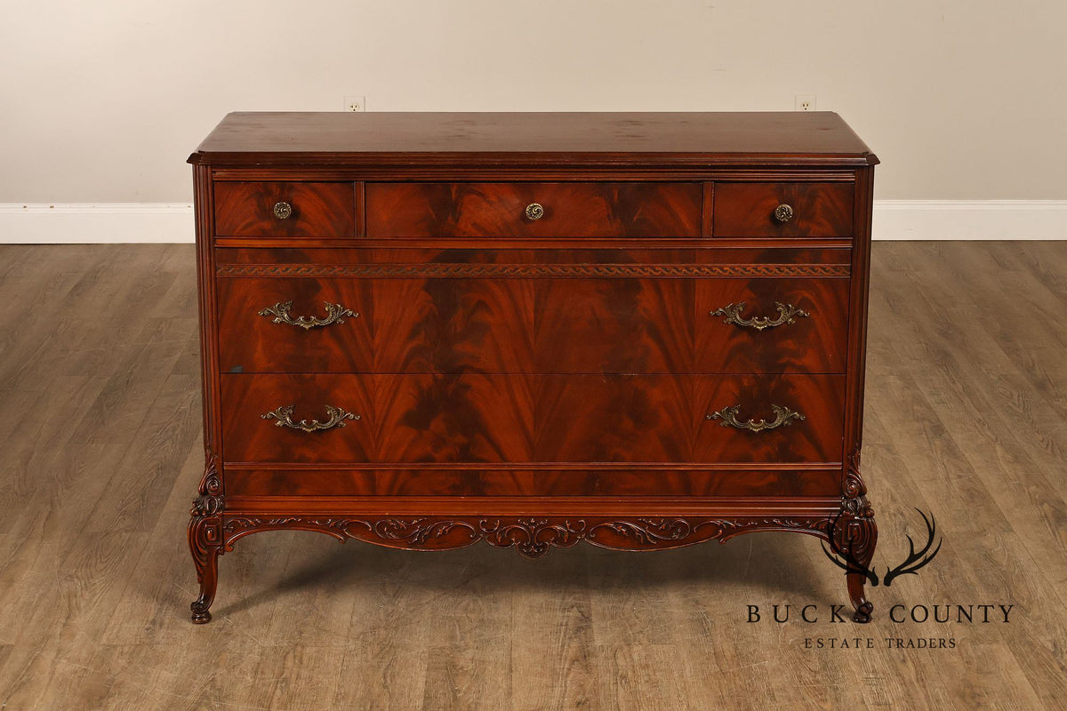 French Louis XV Style Flame Mahogany Dresser Chest