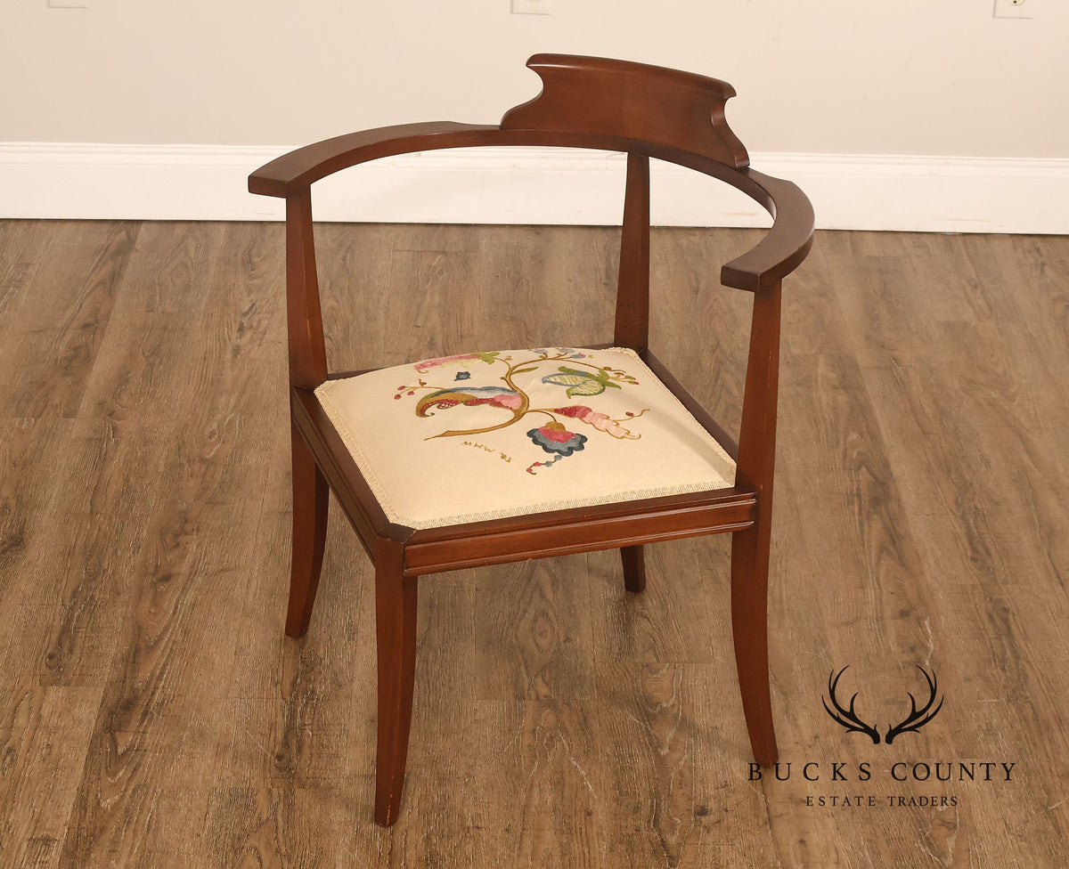 Scandinavian Carved and Embroidered Corner Chair