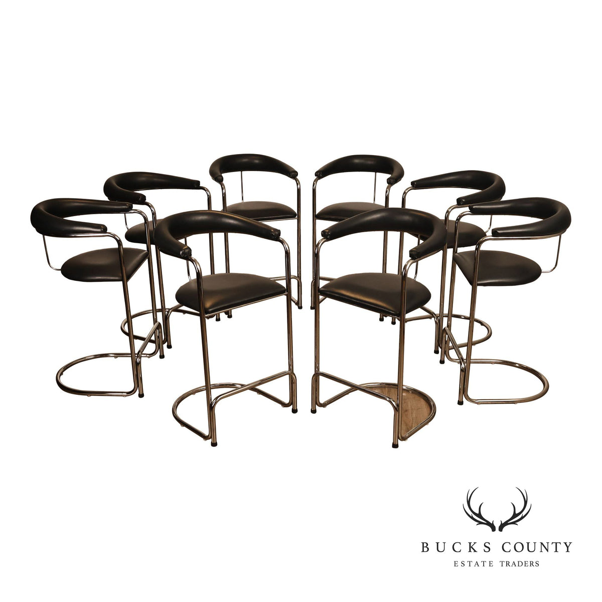 Thonet Modern Set of Eight Steel Cantilever Bar Stools