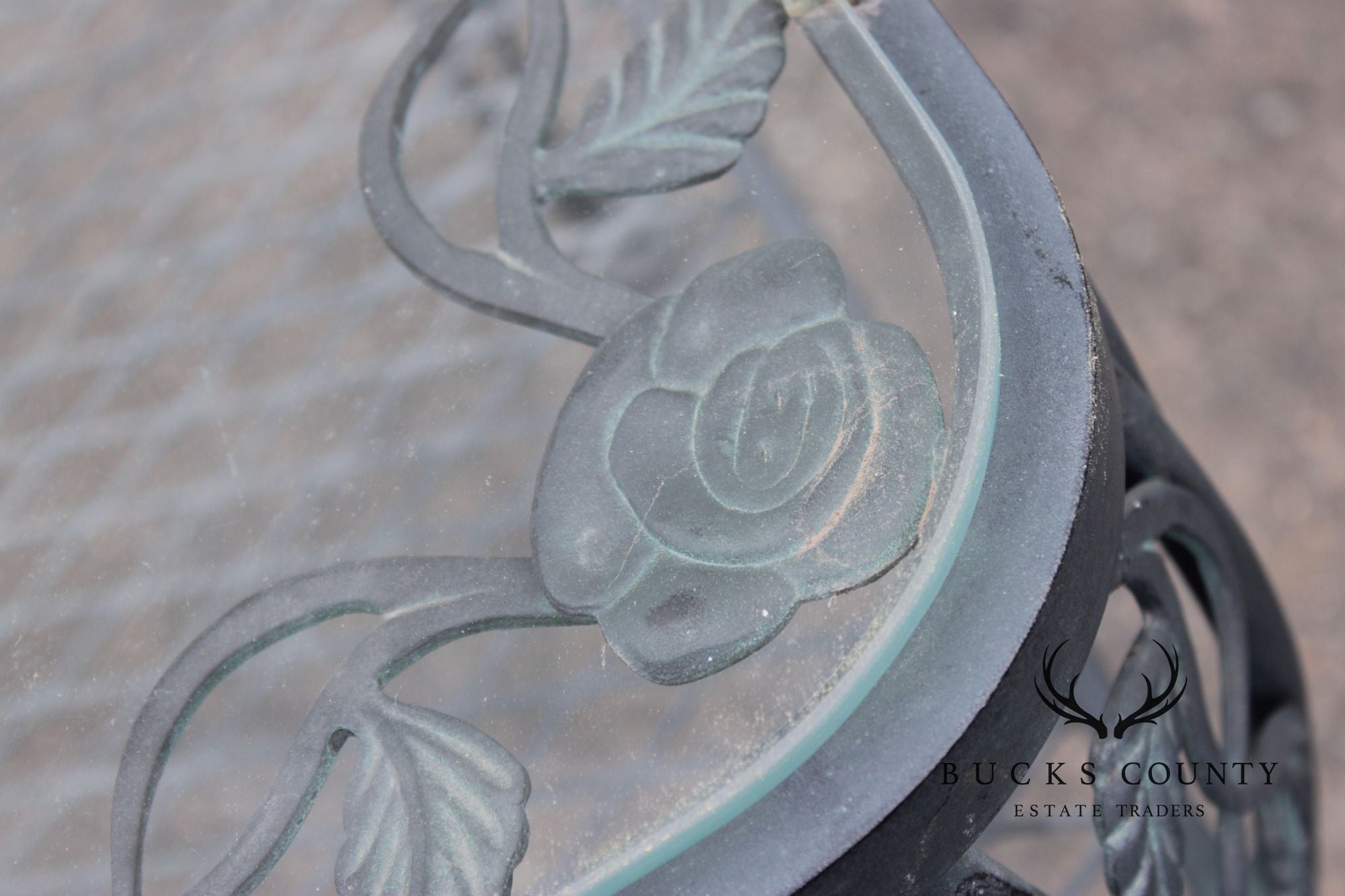 Woodard 'Chantilly Rose' Glass Top Wrought Iron Patio Side Table