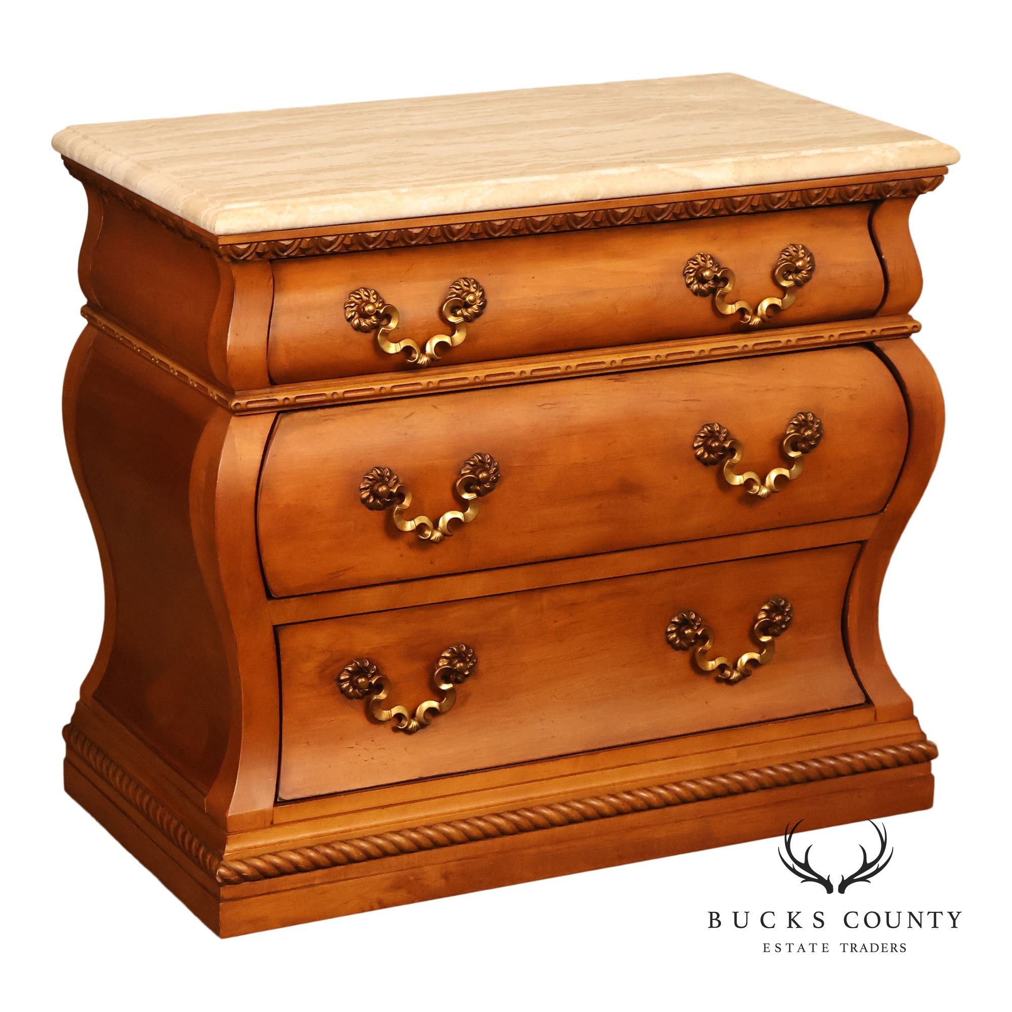 Century Furniture Baroque Style Marble Top Bombe Chest Of Drawersd