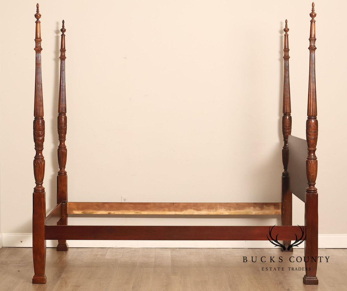 Traditional Rice Carved Mahogany Four Poster Bed