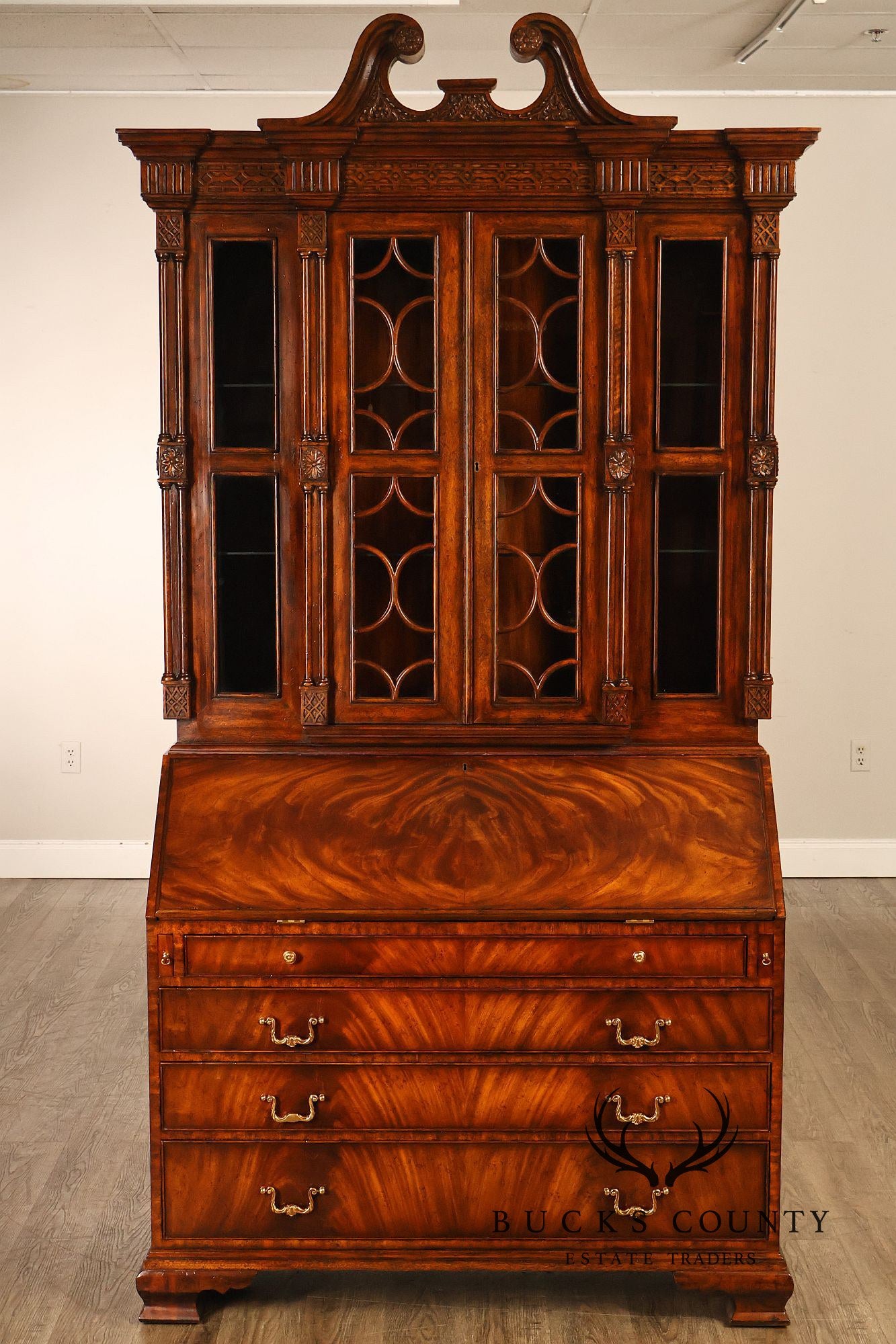 Maitland Smith Georgian Style Mahogany Secretary Bookcase