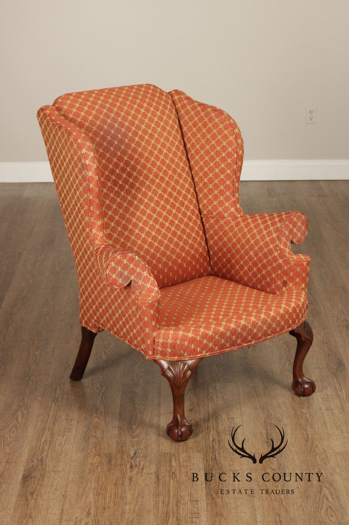 KINDEL WINTERTHUR COLLECTION CHIPPENDALE STYLE MAHOGANY WING CHAIR