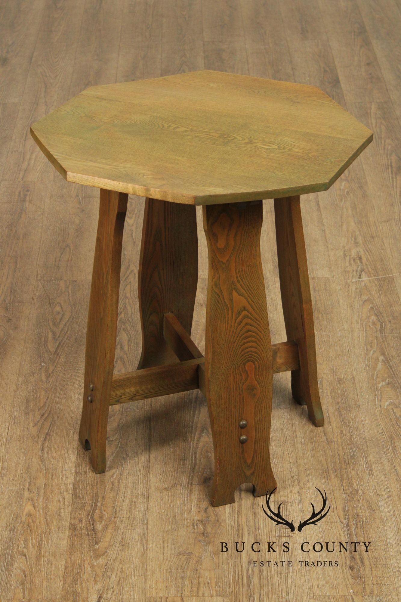 Antique Arts and Crafts Period Oak Octagonal Top Side Table