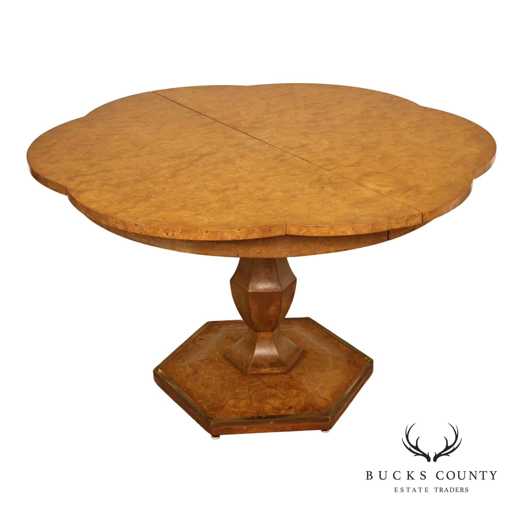 Mastercraft Hollywood Regency Burlwood Pedestal Expandable Dining Table