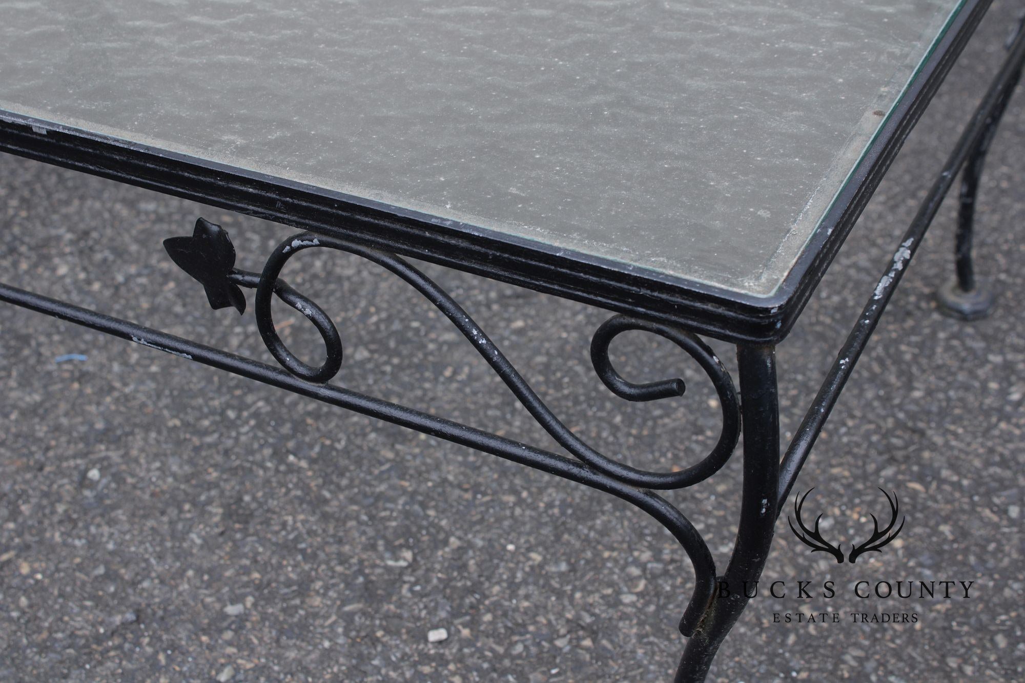 Woodard Vintage Wrought Iron Glass Top Outdoor Coffee Table