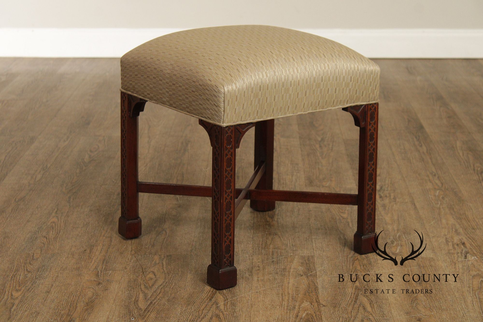 Chinese Chippendale Style Pair of Mahogany Stools