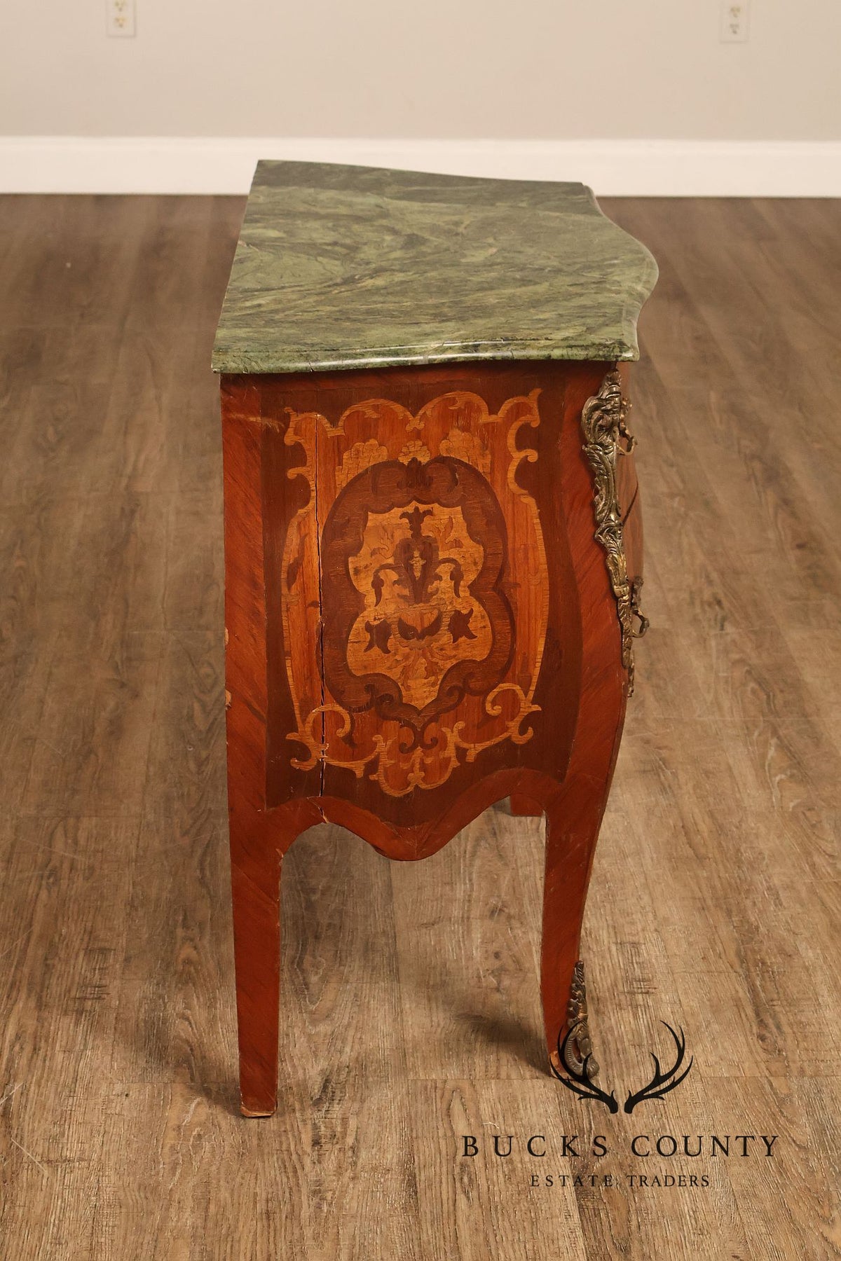 Louis XV Style Ormolu And Floral Marquetry Bombe Commode