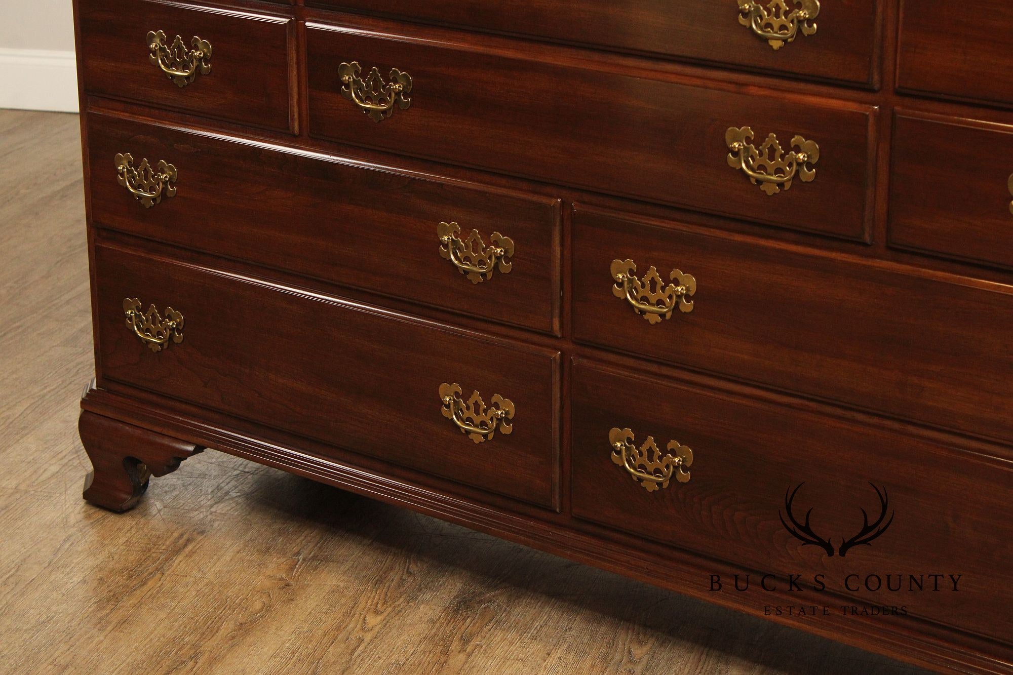 ETHAN ALLEN GEORGIAN COURT CHERRY DRESSER WITH TRI-FOLD MIRROR