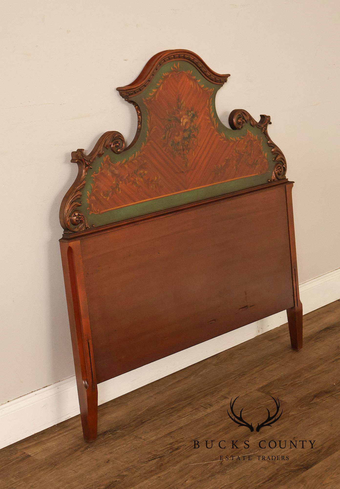 Edwardian Paint Decorated Satinwood Twin Headboard