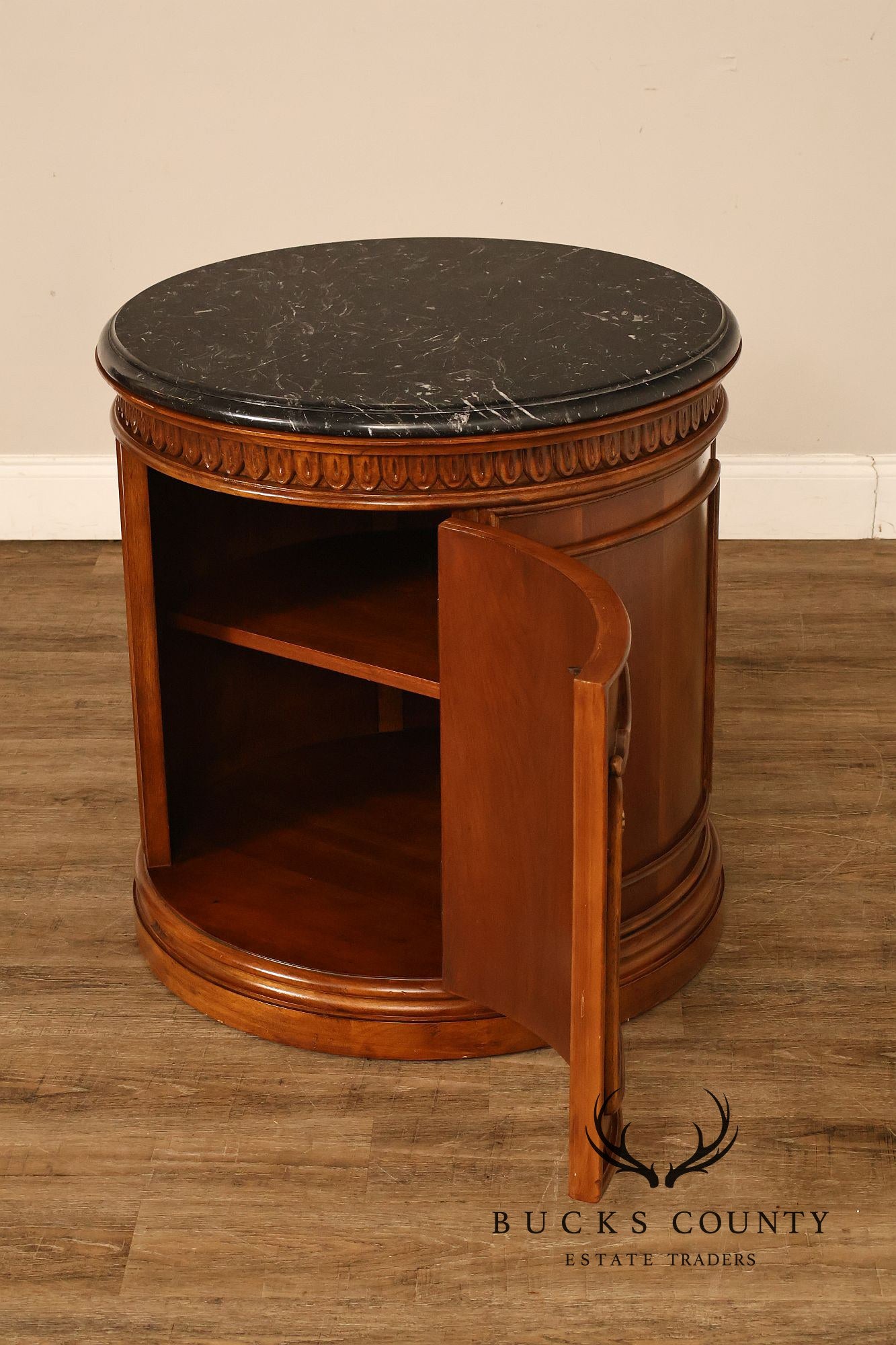 Bernhardt French Regency Style Marble Top Round Cabinet Drum Table