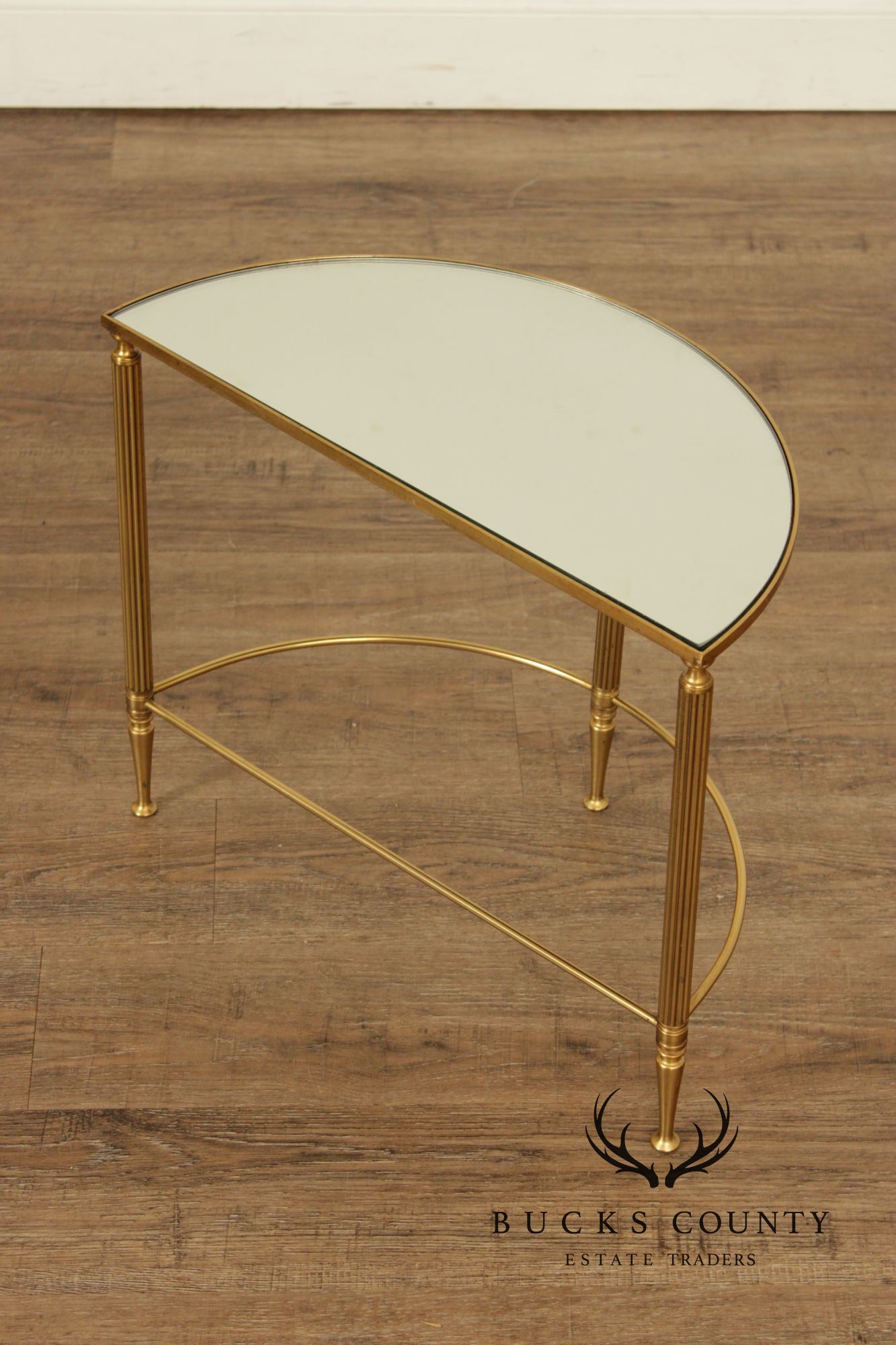 Directoire Style Vintage Pair of Brass Demilune Side Tables