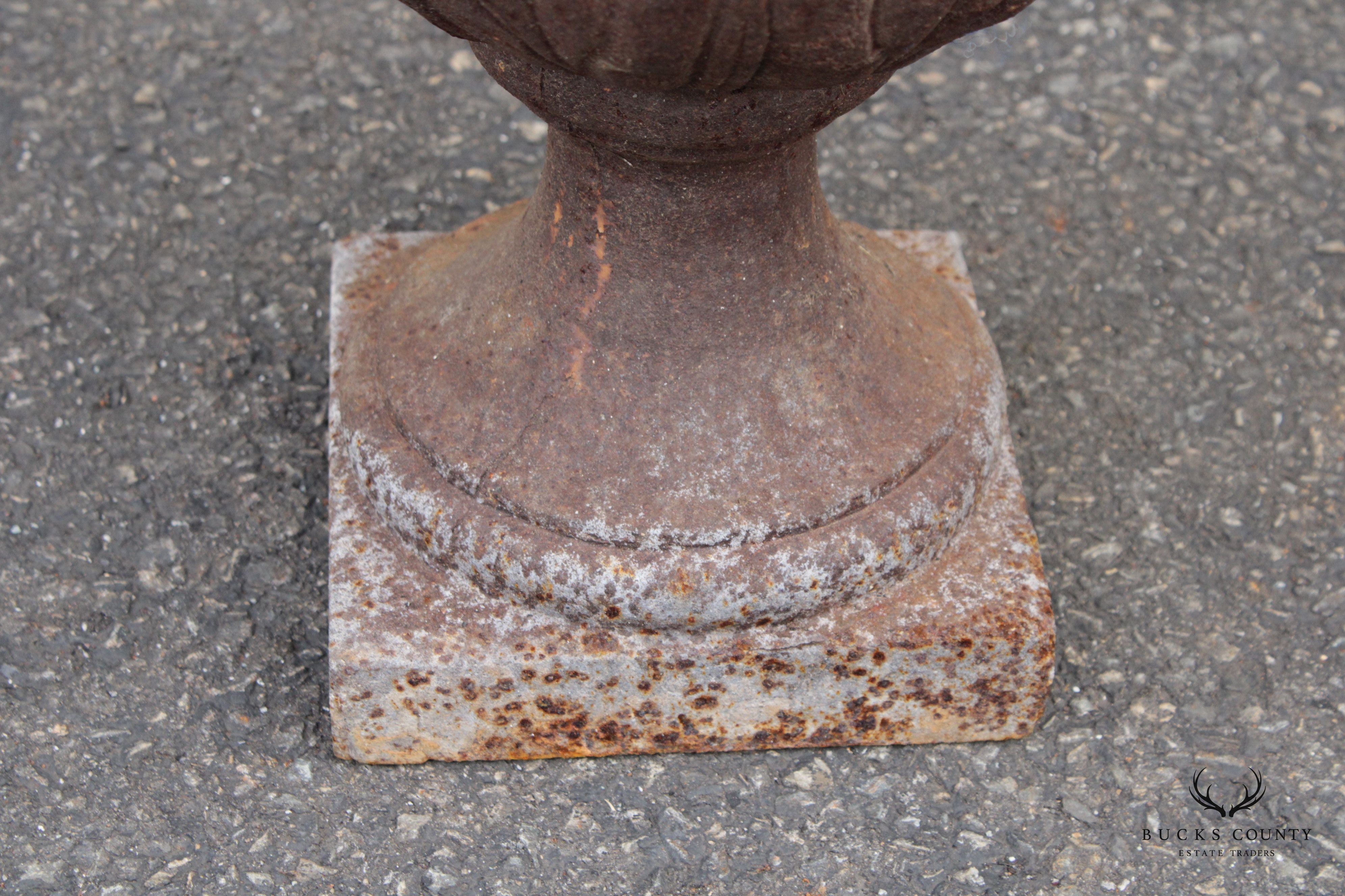 Classical Style Pair of Cast Iron Outdoor Garden Urns