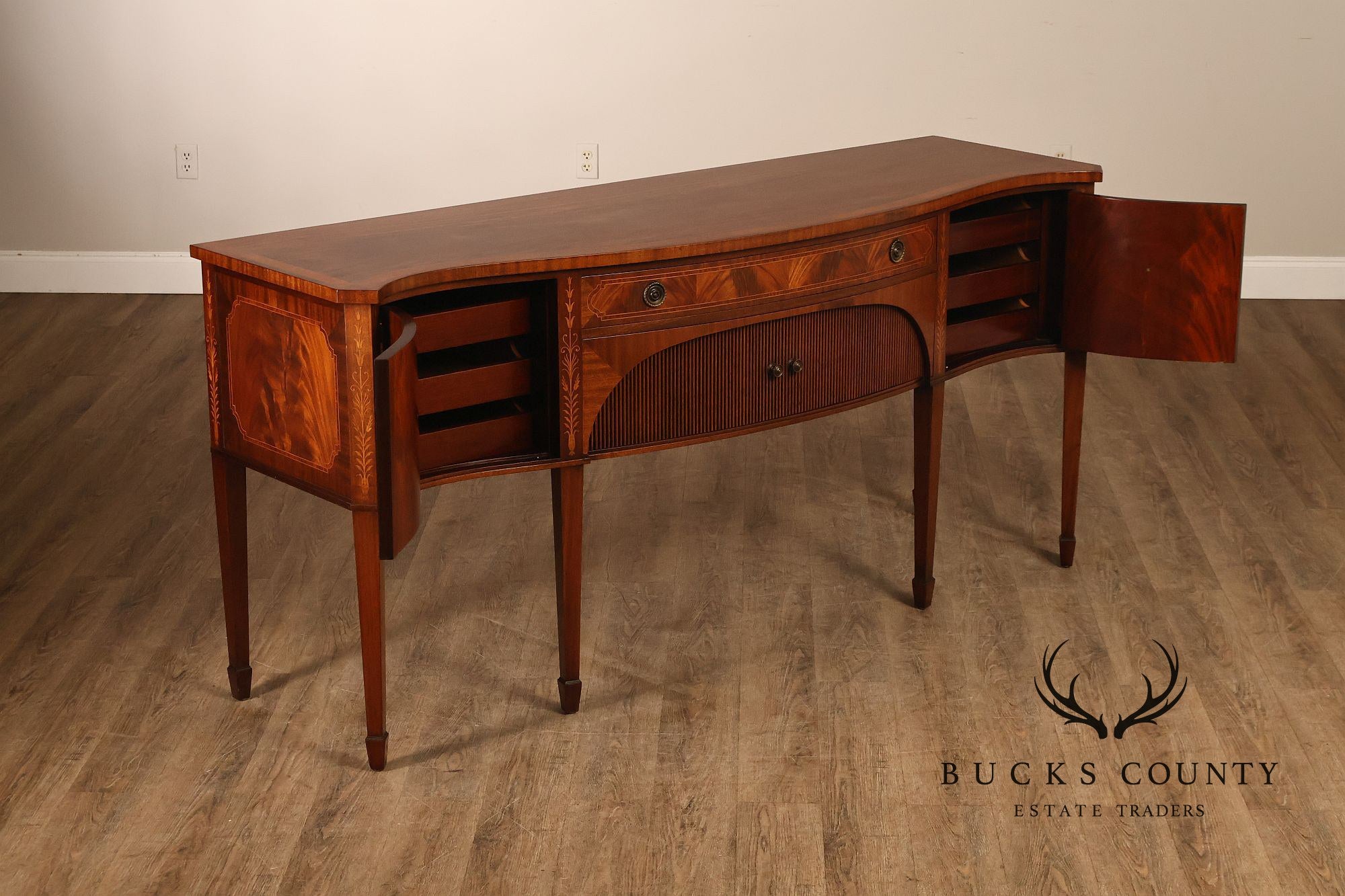 Federal Style Custom Mahogany Sideboard With Inlay And Tambour Door