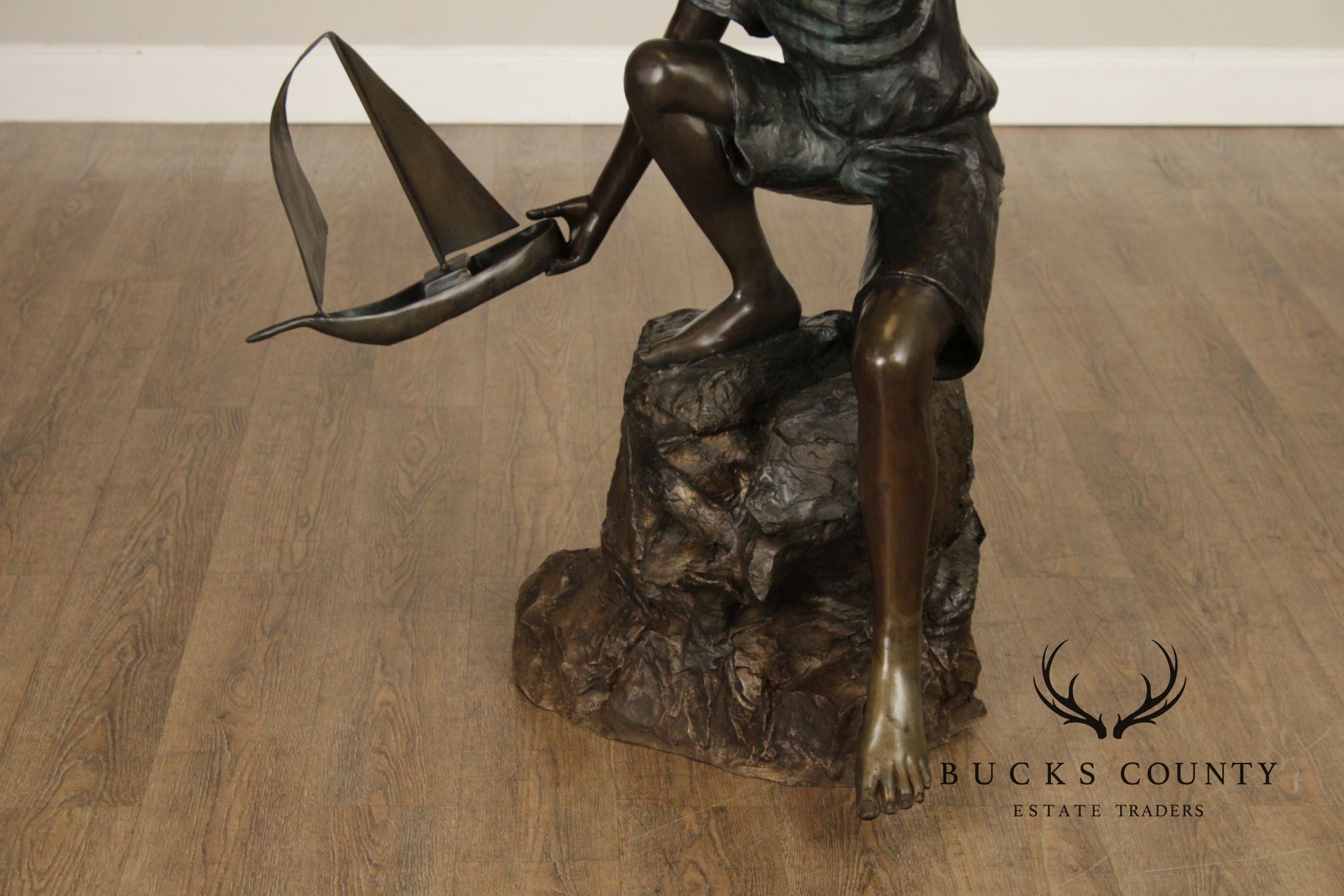 Bronze Life Size Garden Statue Of Boy With Sail Boat