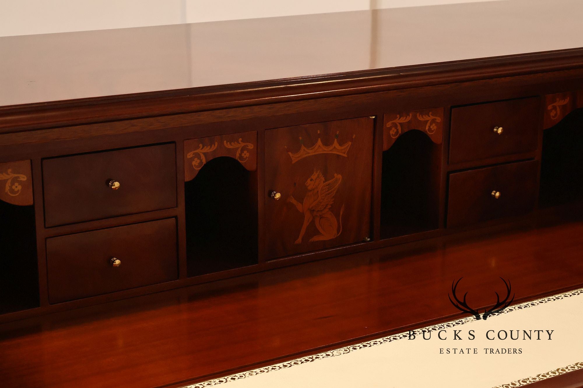 Flame Mahogany Breakfront Buffet Sideboard with Drop Front Secretary Desk
