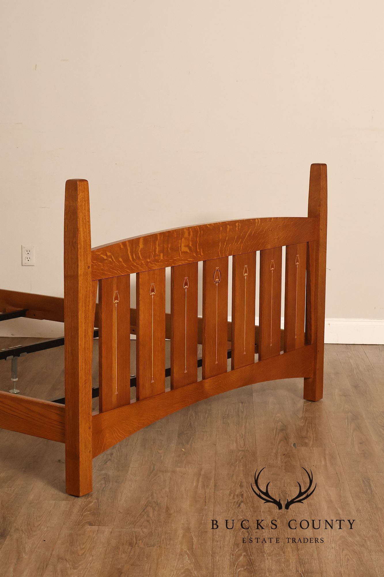 Stickley Mission Collection Harvey Ellis Inlaid Oak Queen Bed