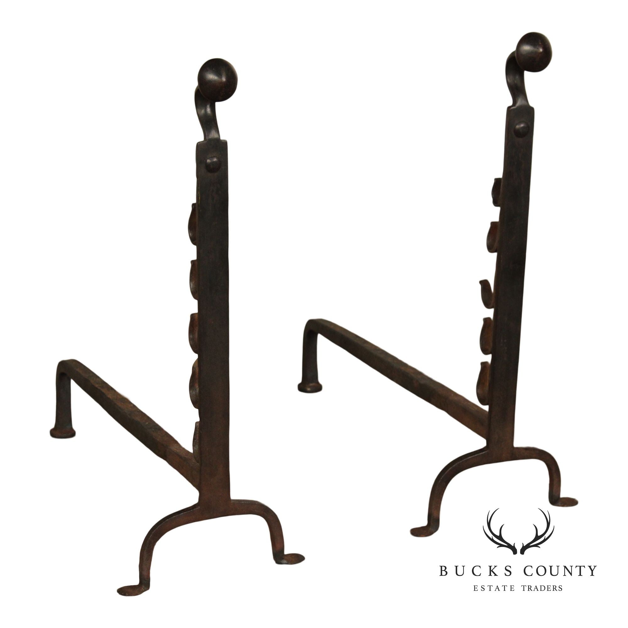 Antique Pair of Fireplace Hand Forged Andirons