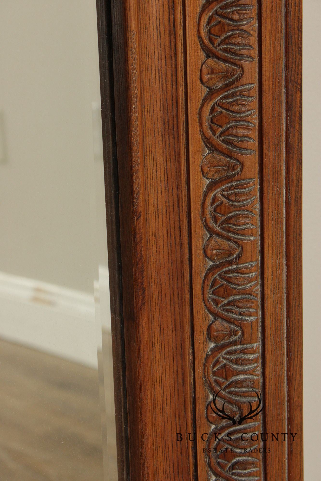 Tuscan Style Carved Oak Frame Arched Wall Mirror
