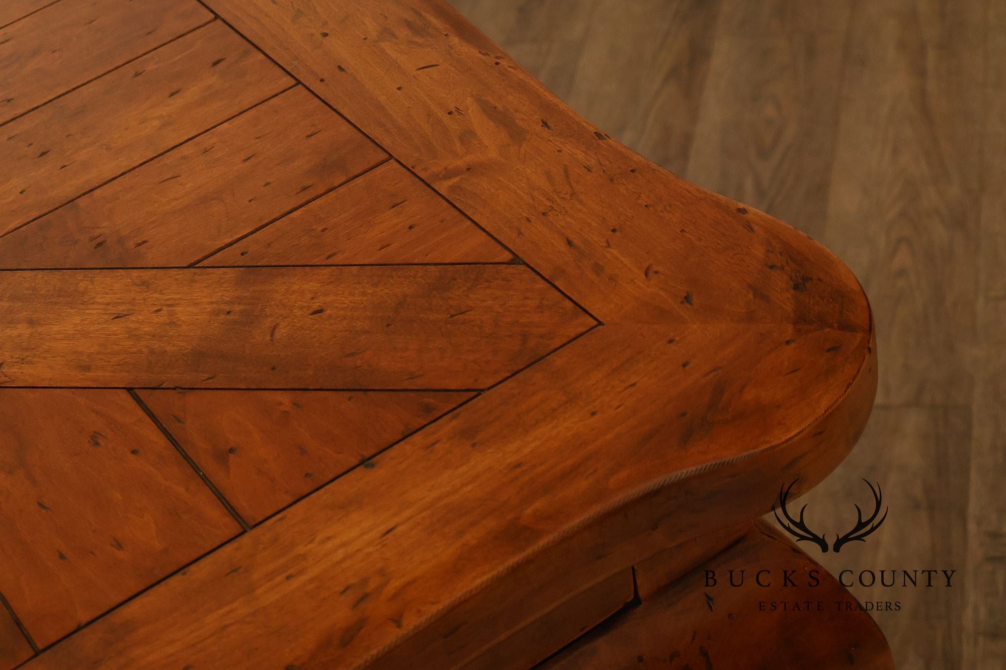 French Provincial Style Parquetry Top Dining Table with Scalloped Apron and Cabriole Legs