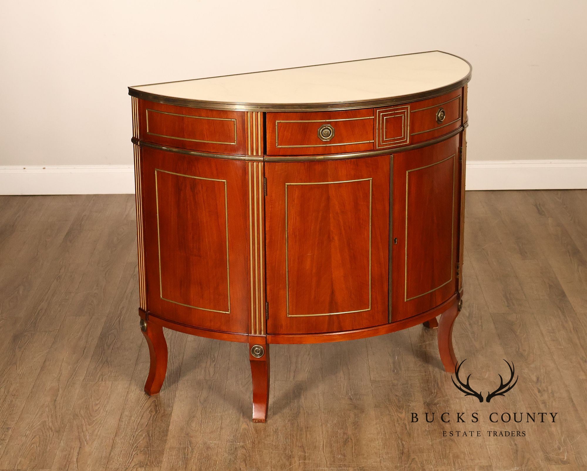John Widdicomb Pair Of Neoclassical Style Demilune Commodes With Bronze Mounts