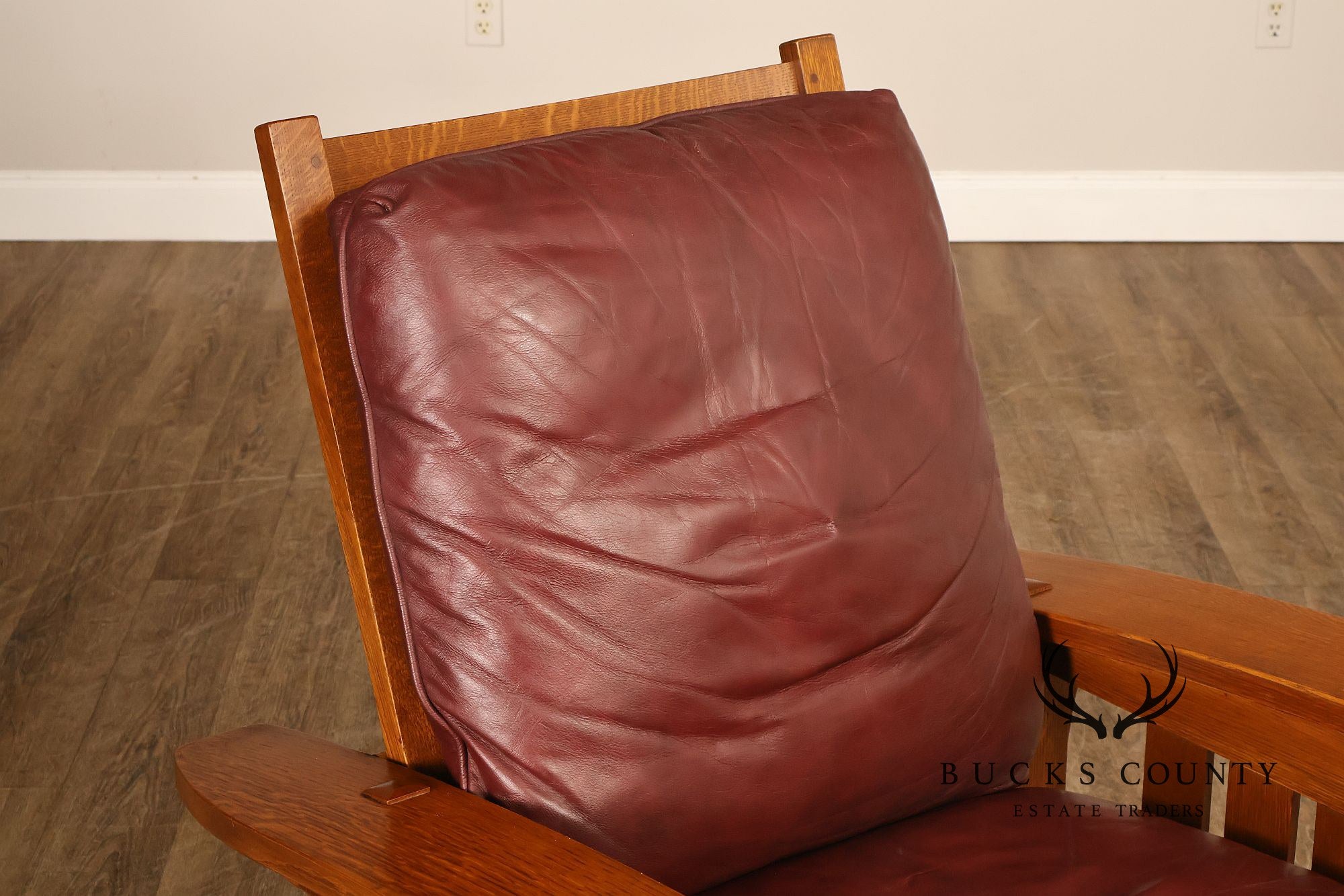 Stickley Mission Collection Oak And Leather Bow Arm Morris Chair