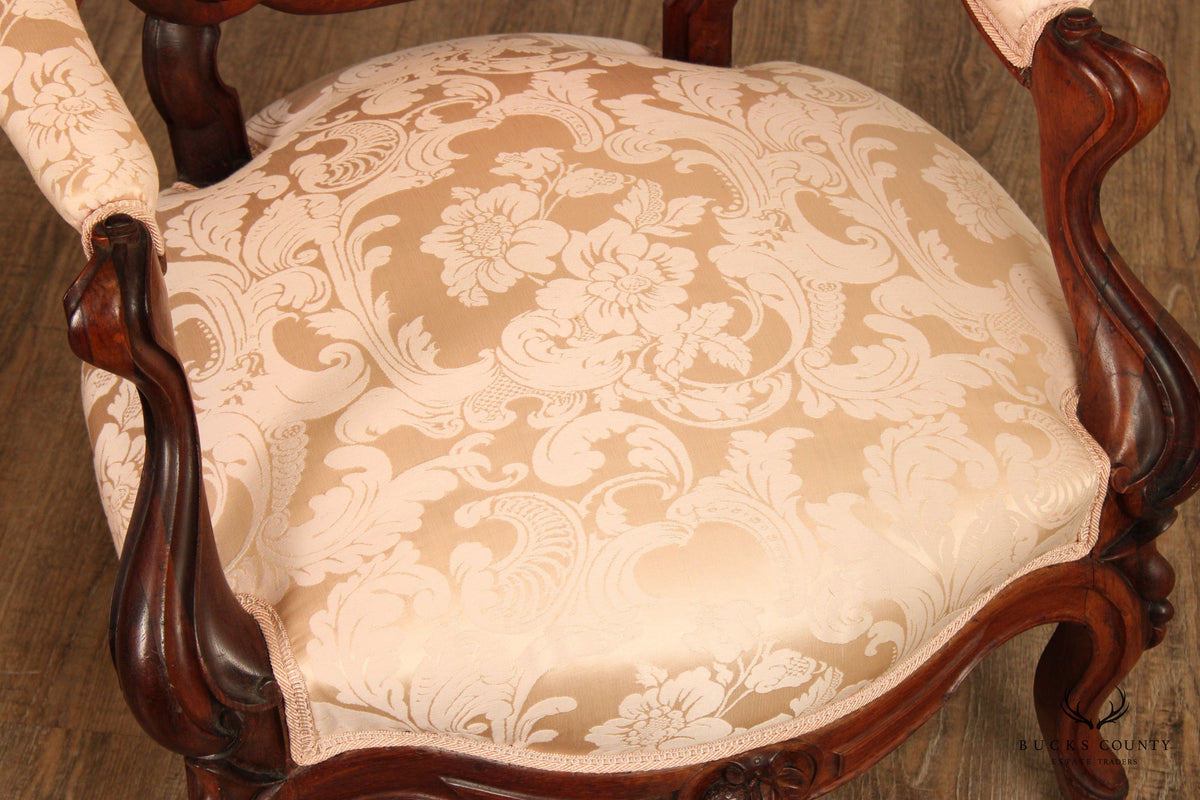 Antique Victorian Pair of Carved Walnut Armchairs