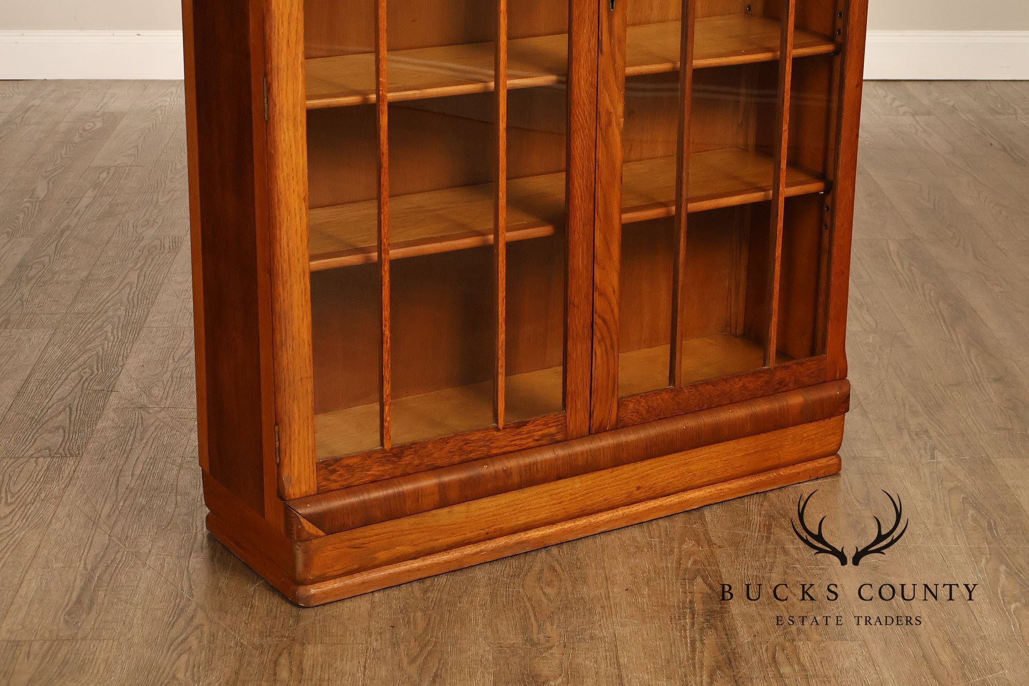 Antique Arts And Crafts Glass Door Oak Bookcase