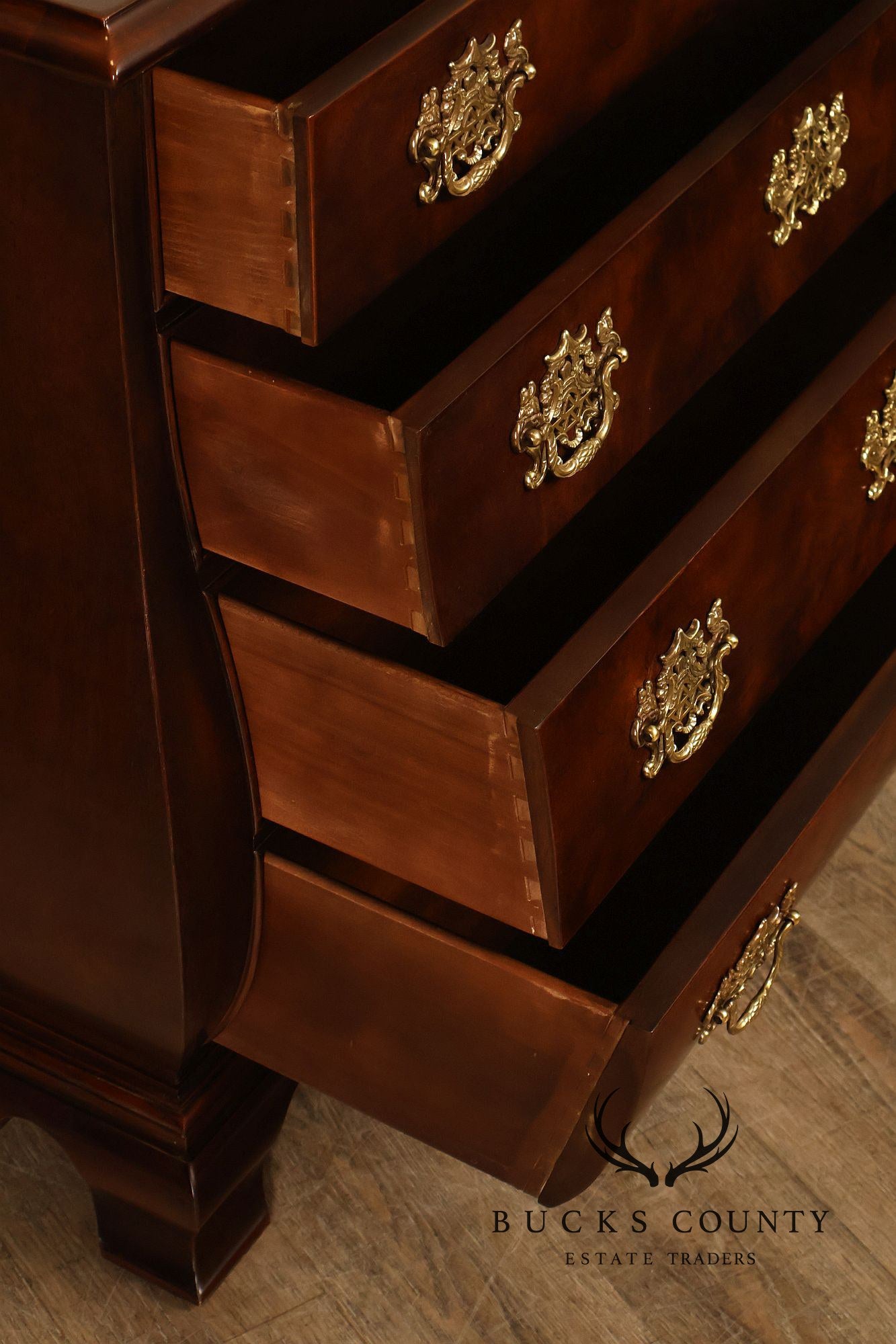 Henredon Chinese Chippendale Style Pair of Mahogany Bombe Chests