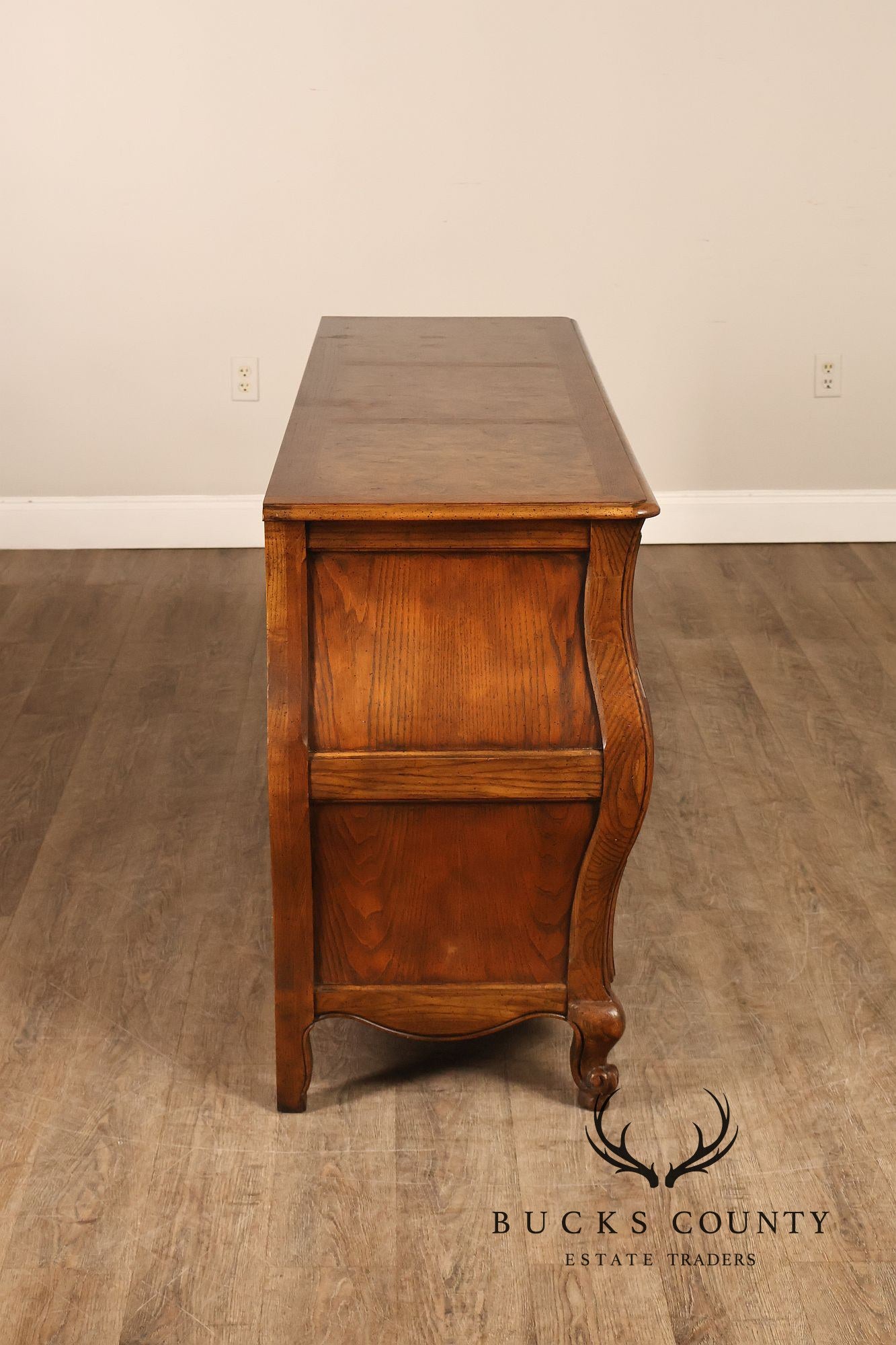 Baker Furniture Company Burl Wood Long Bombe Dresser