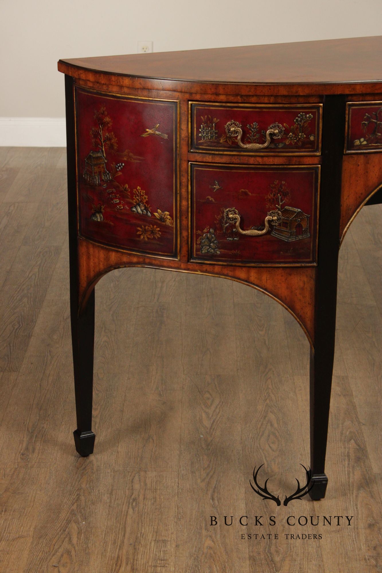 MAITLAND SMITH CHINOISERIE DECORATED DEMILUNE SIDEBOARD