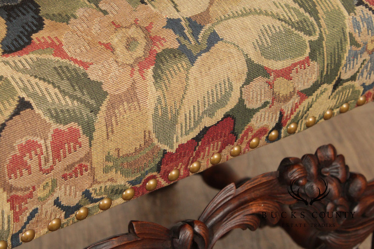 Antique French Baroque Style Carved Walnut Armchair