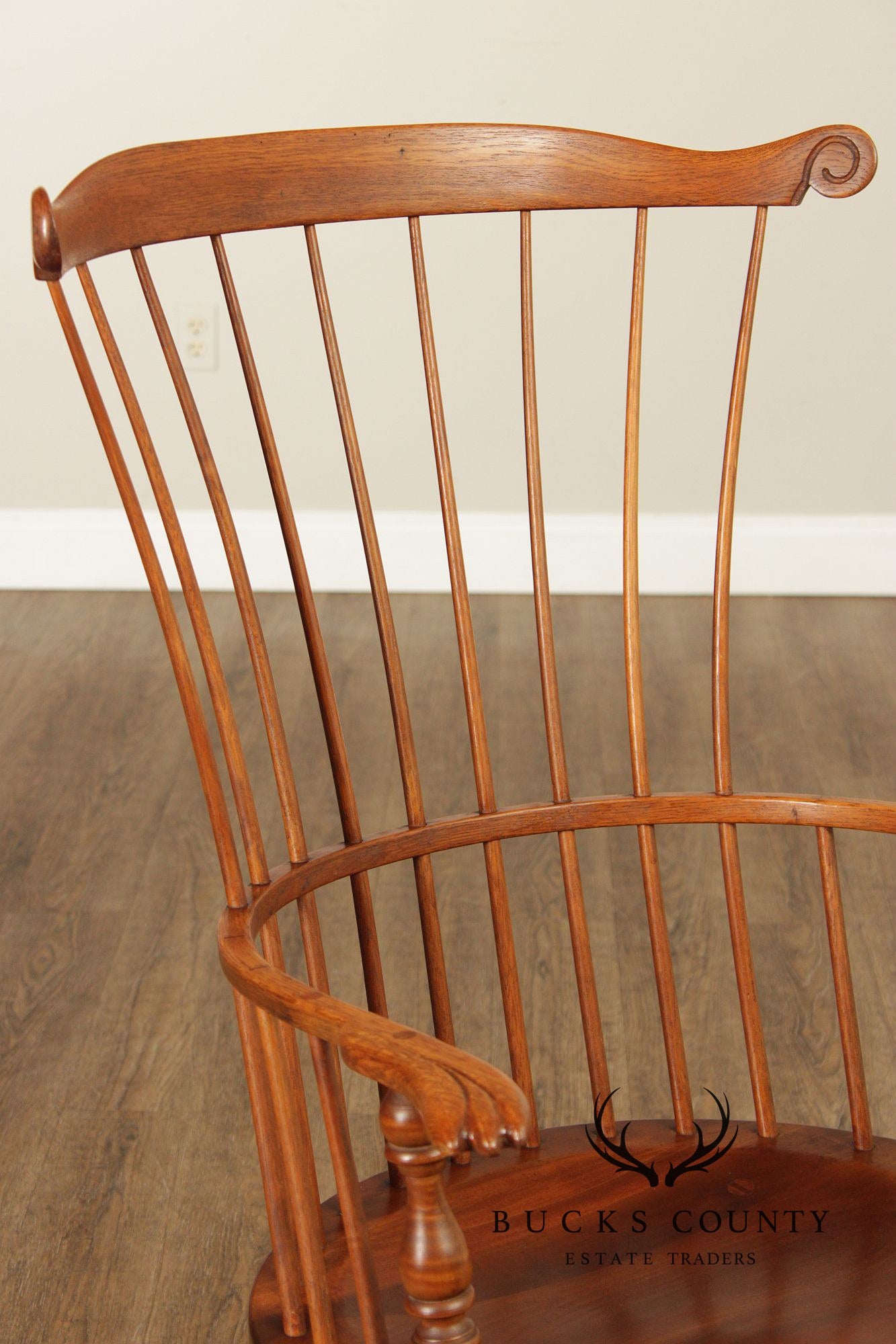 Quality Vintage Pair of Mixed Woods Windsor Armchairs