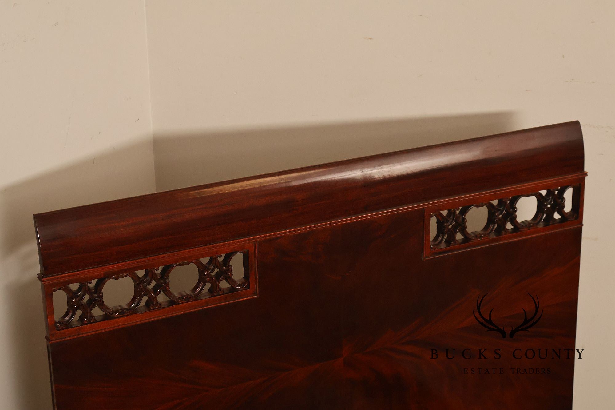Pair of Vintage Flame Mahogany Twin Beds with Pierced Headboards, Circa 1940s