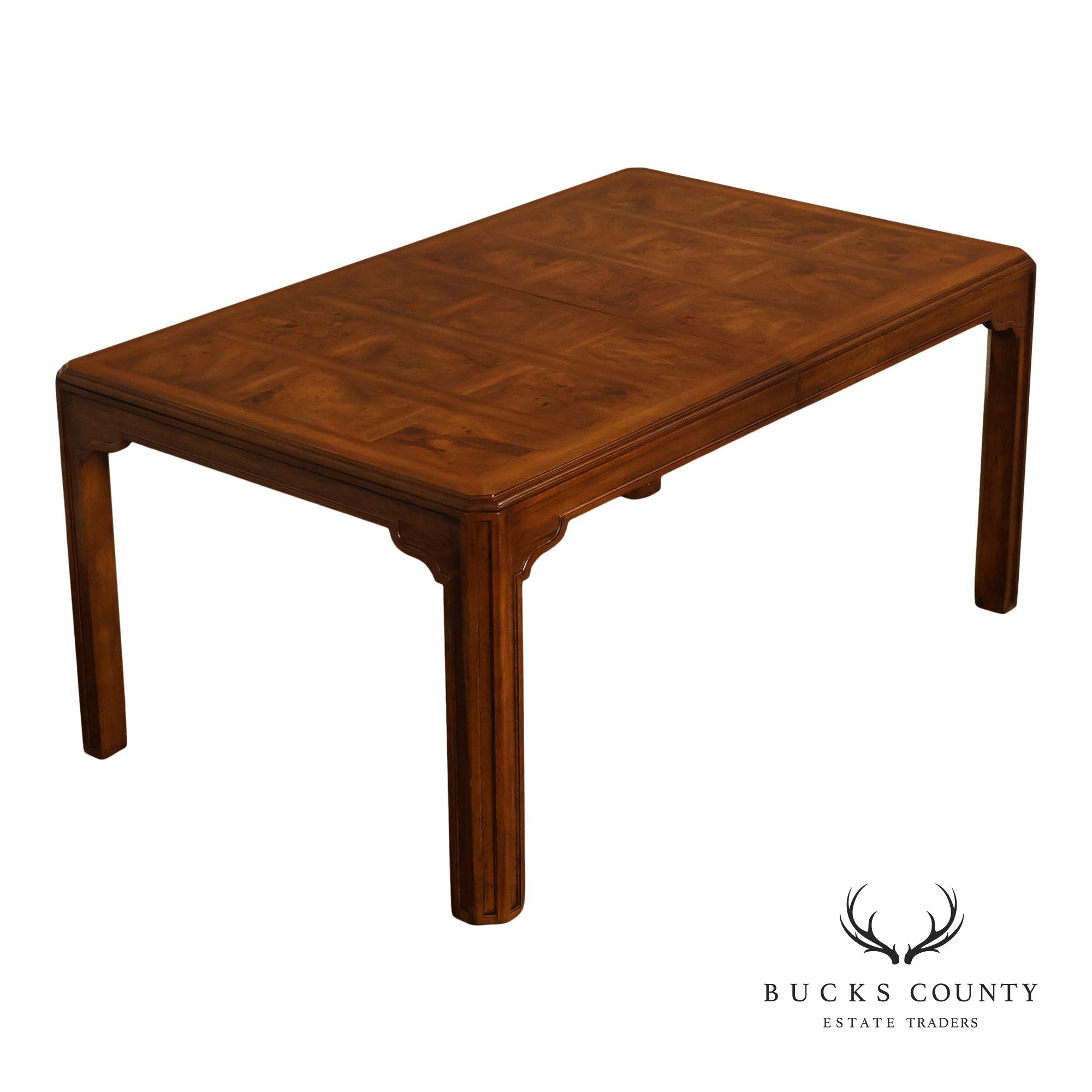 Drexel Heritage Sketchbook Collection Burl Wood Parsons Extendable Dining Table