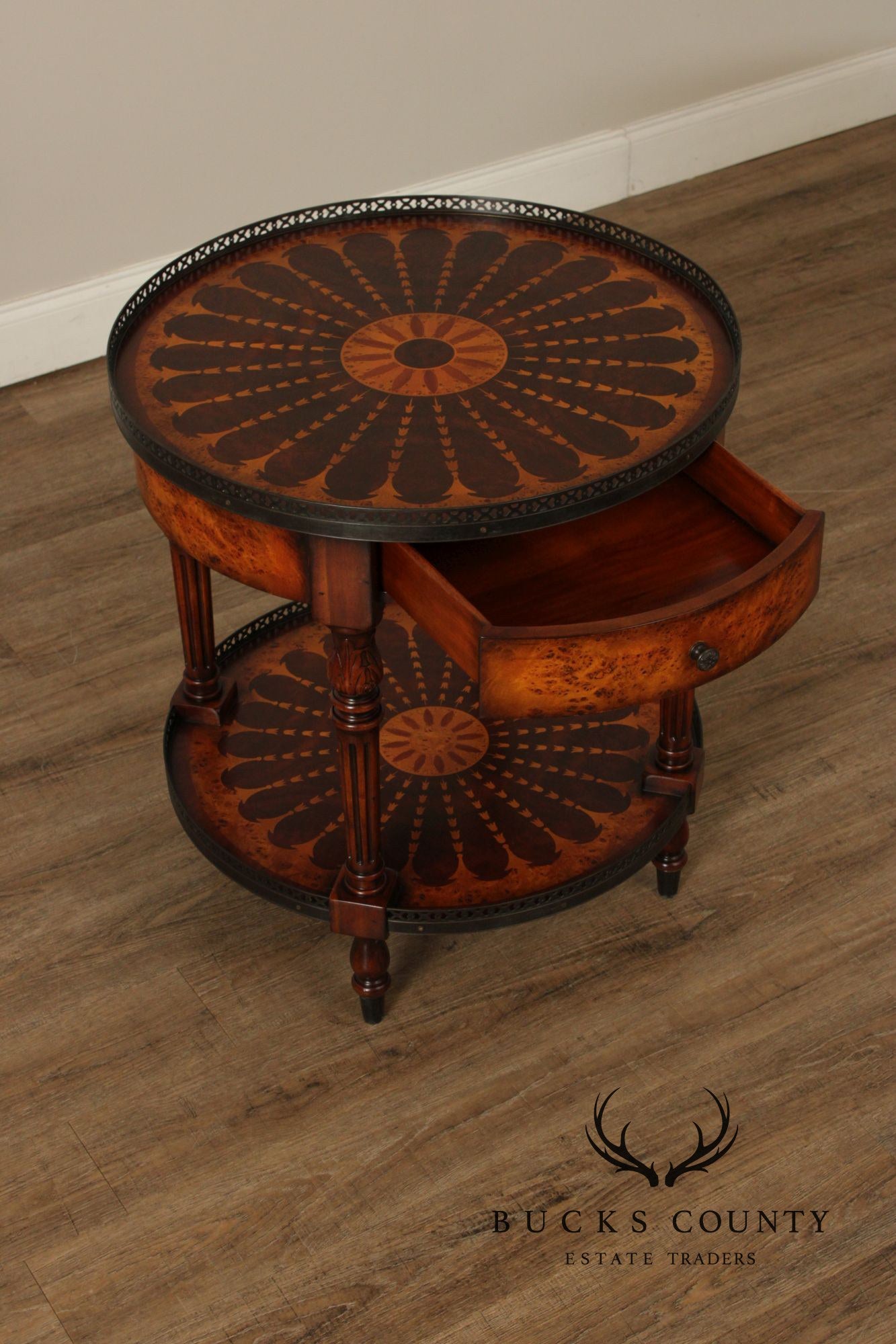 Theodore Alexander Round Two-Tier Inlaid Occasional Table