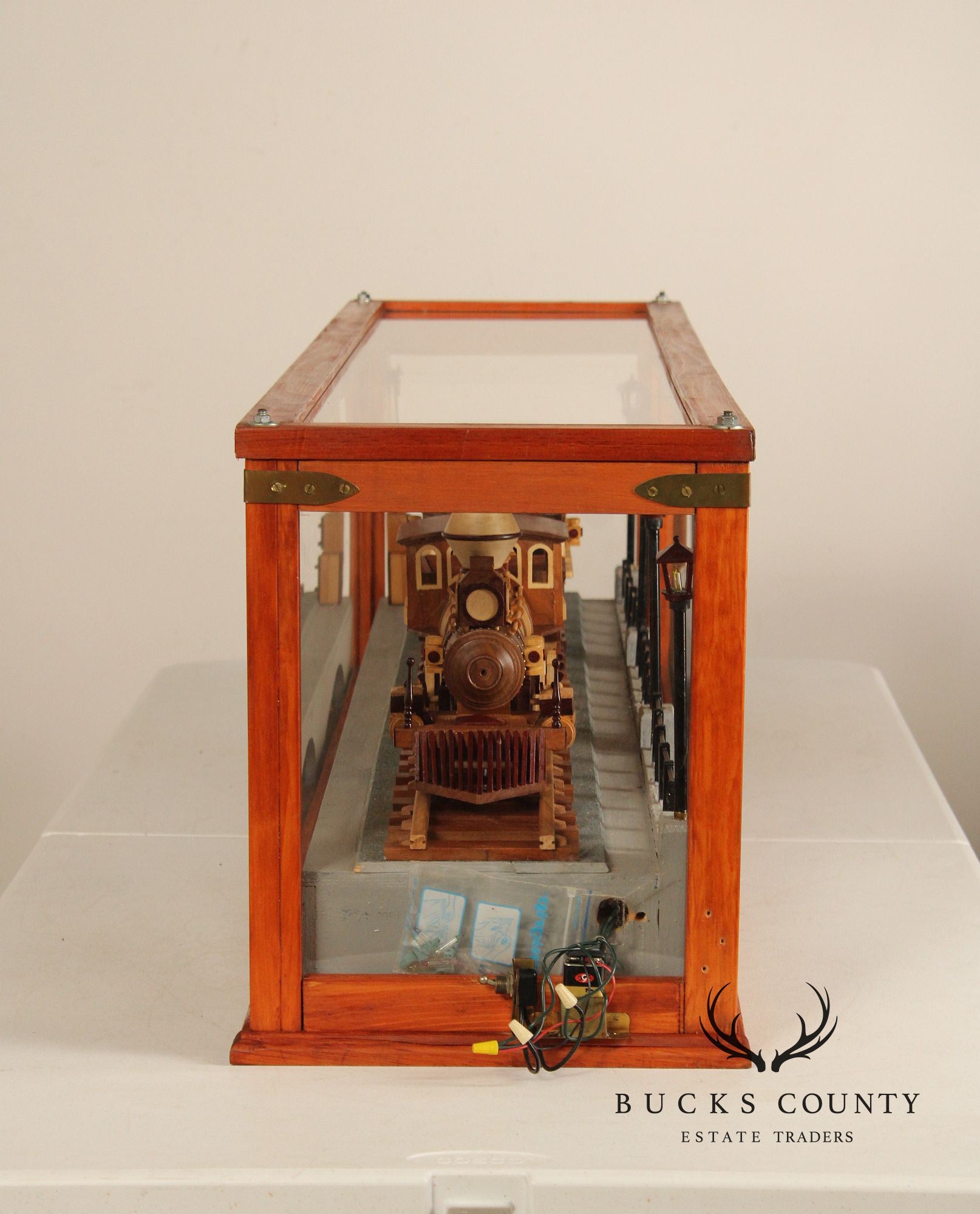 Philip Jacoby Carved Wood Model Train in Display Case