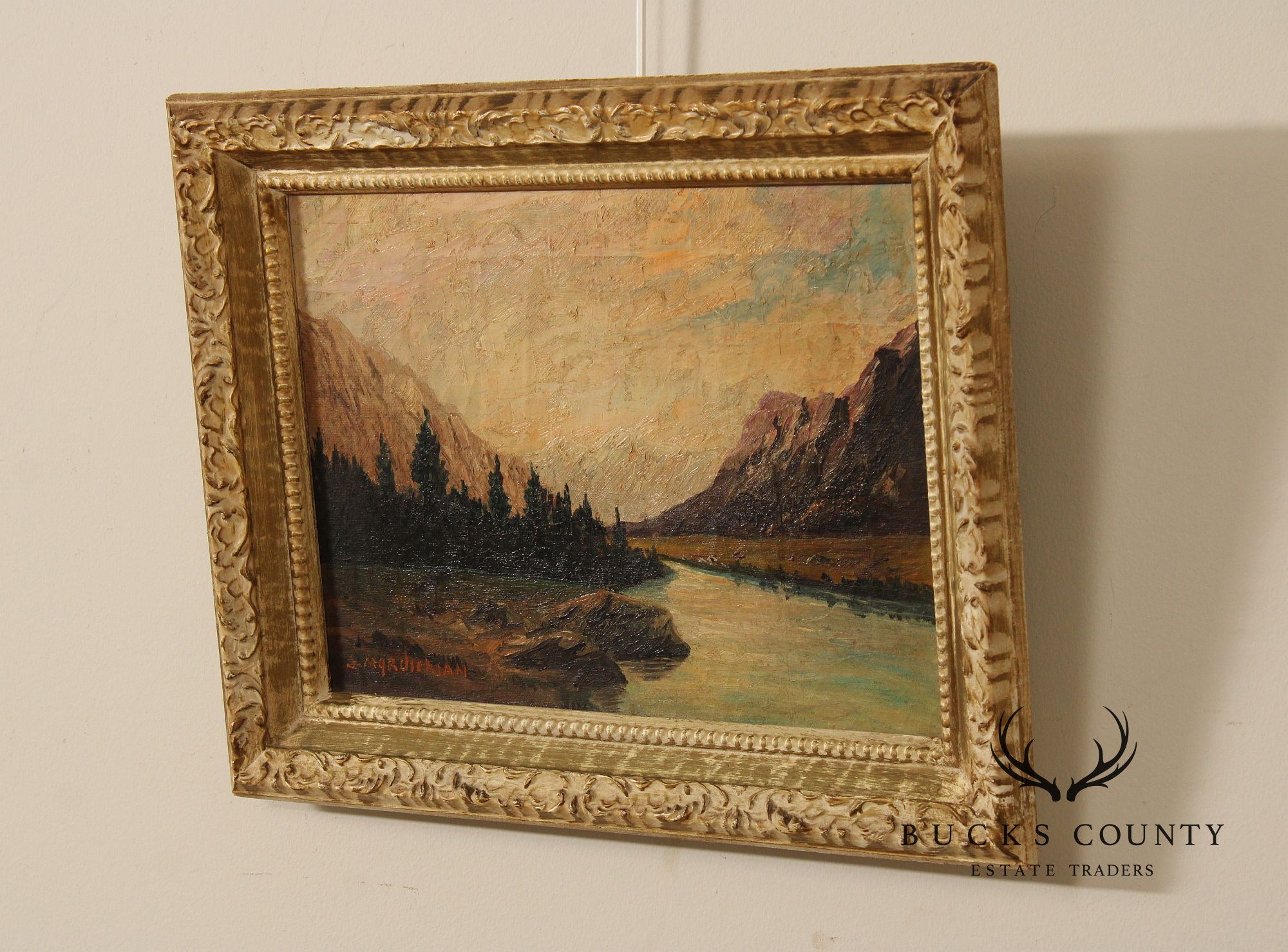 Continental School Mountain Landscape Oil Painting, Signed