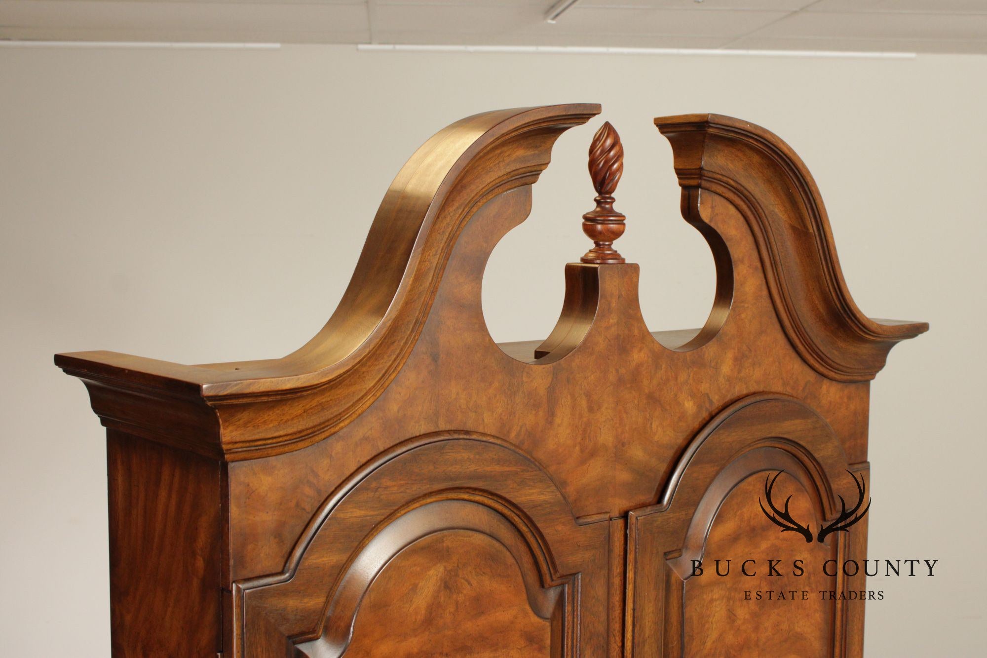 Chippendale Style Burled Walnut Bombe Secretary Desk Bookcase By Heritage Heirloom