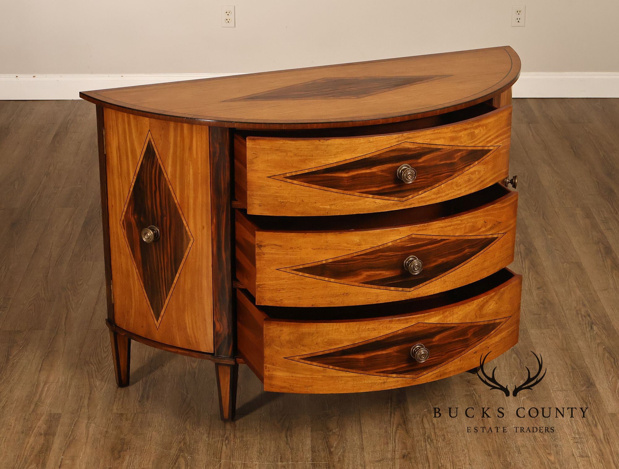 John-Richard Ebony Inlaid Satinwood Demilune Chest