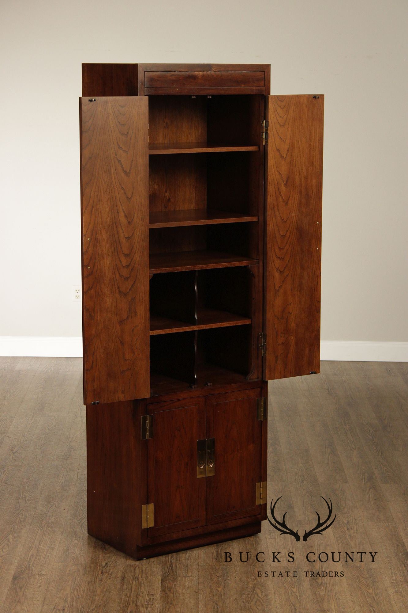 Henredon 'Scene One' Pair of Campaign Style Bedroom Armoire Cabinets