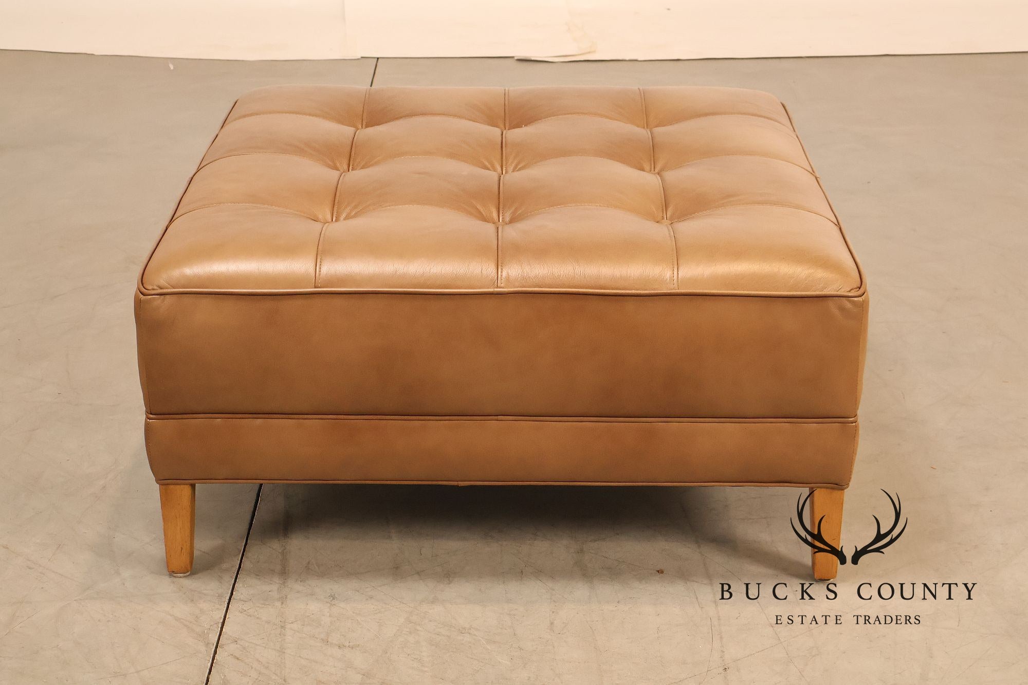 Ethan Allen 'Nassau' Tufted Leather Square Ottoman