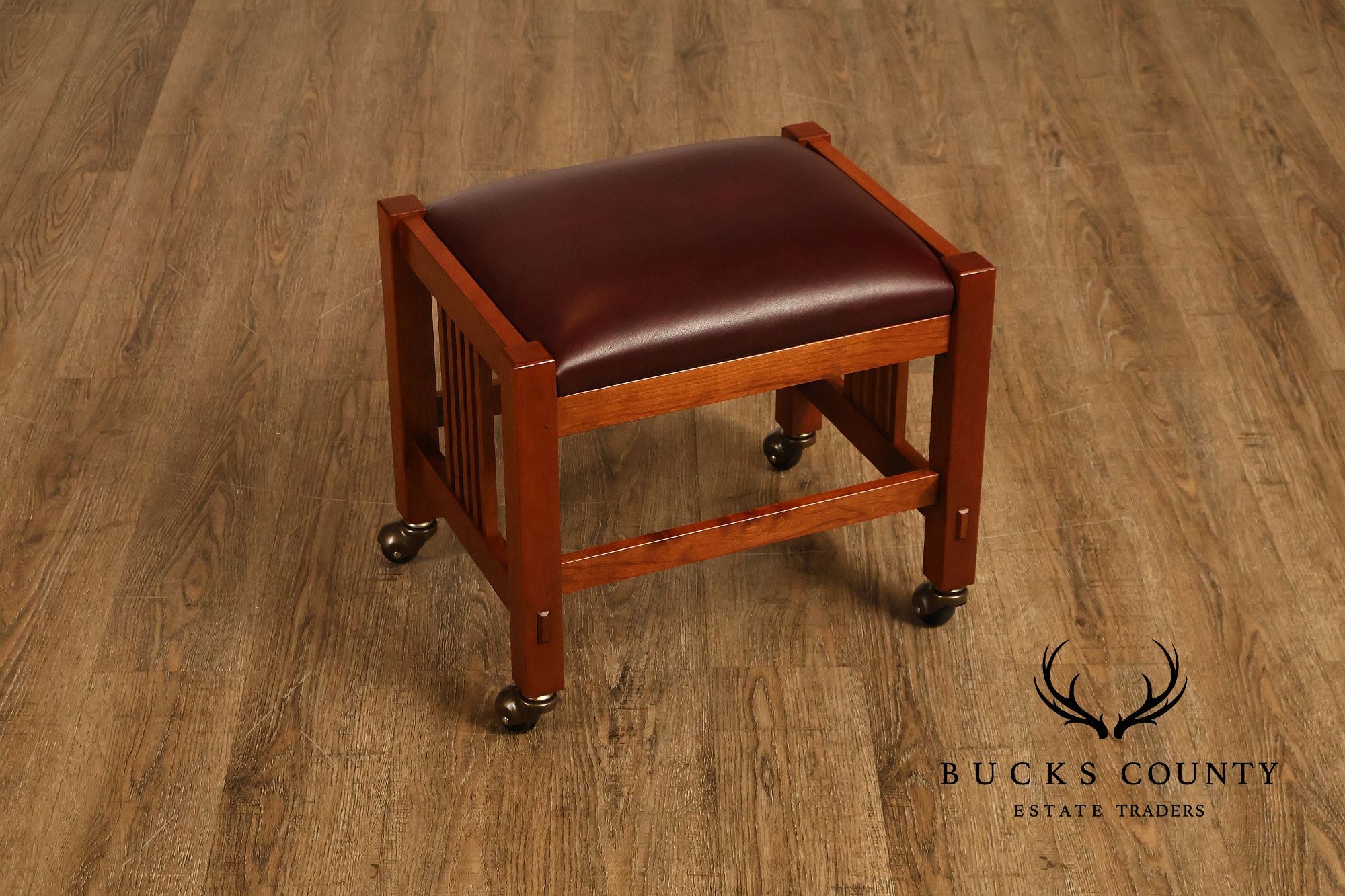 Stickley Mission Collection Pair Of Cherry And Leather Footstools