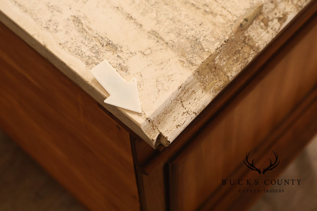 Pair Of Neoclassical Style Marble Top Three Drawer Nightstands