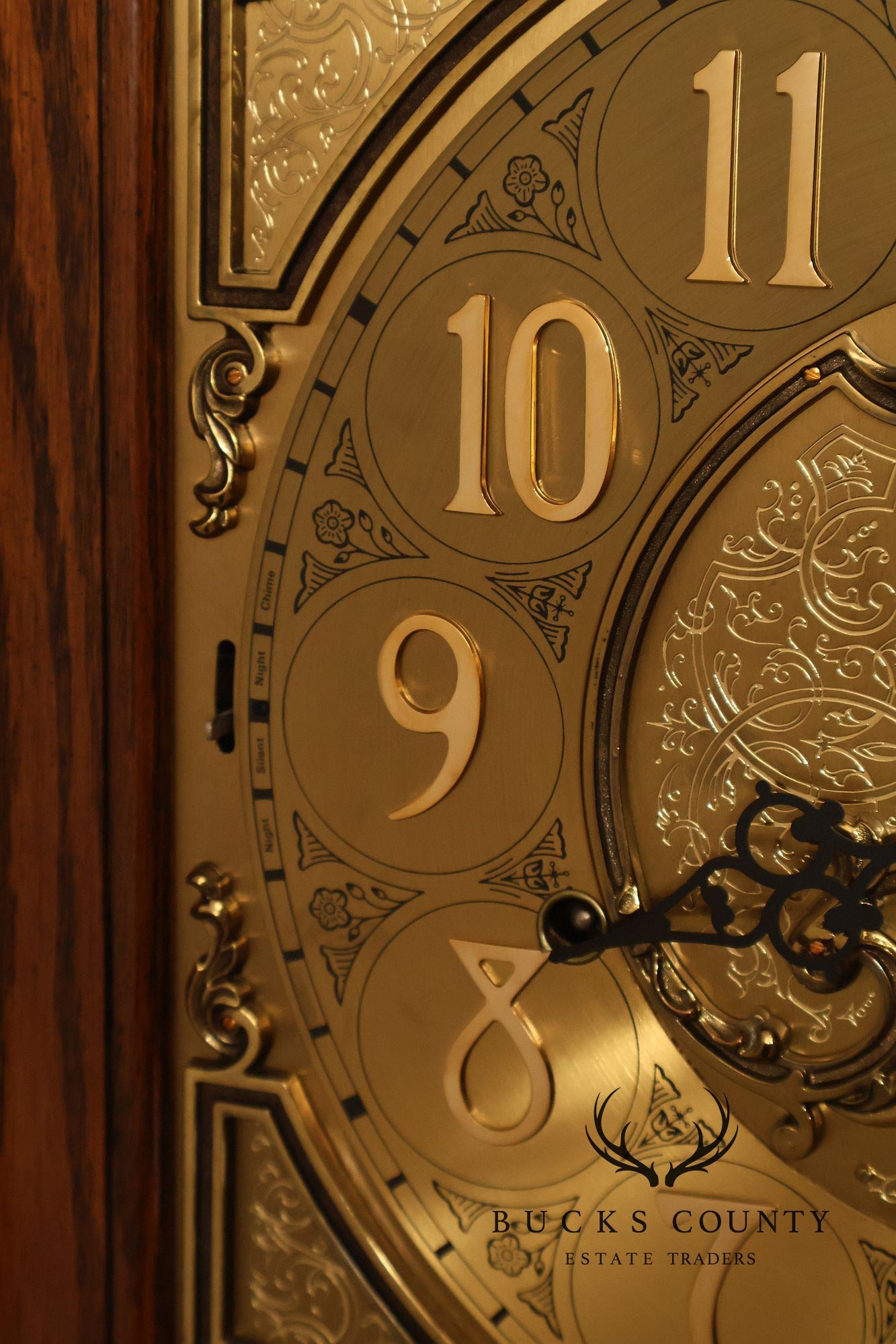 Sligh Traditional Oak Triple Chime Grandfather Clock With Moon Phase Dial