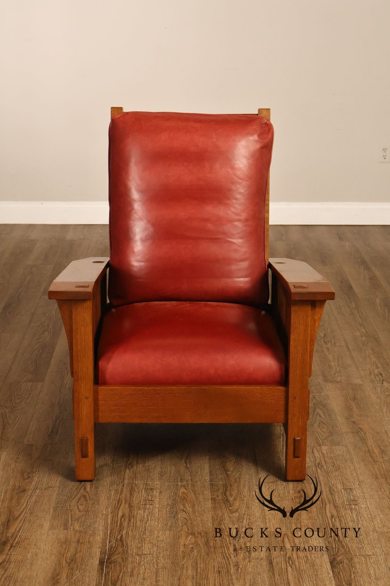 Stickley Mission Collection Pair Of Oak And Leather Morris Chairs