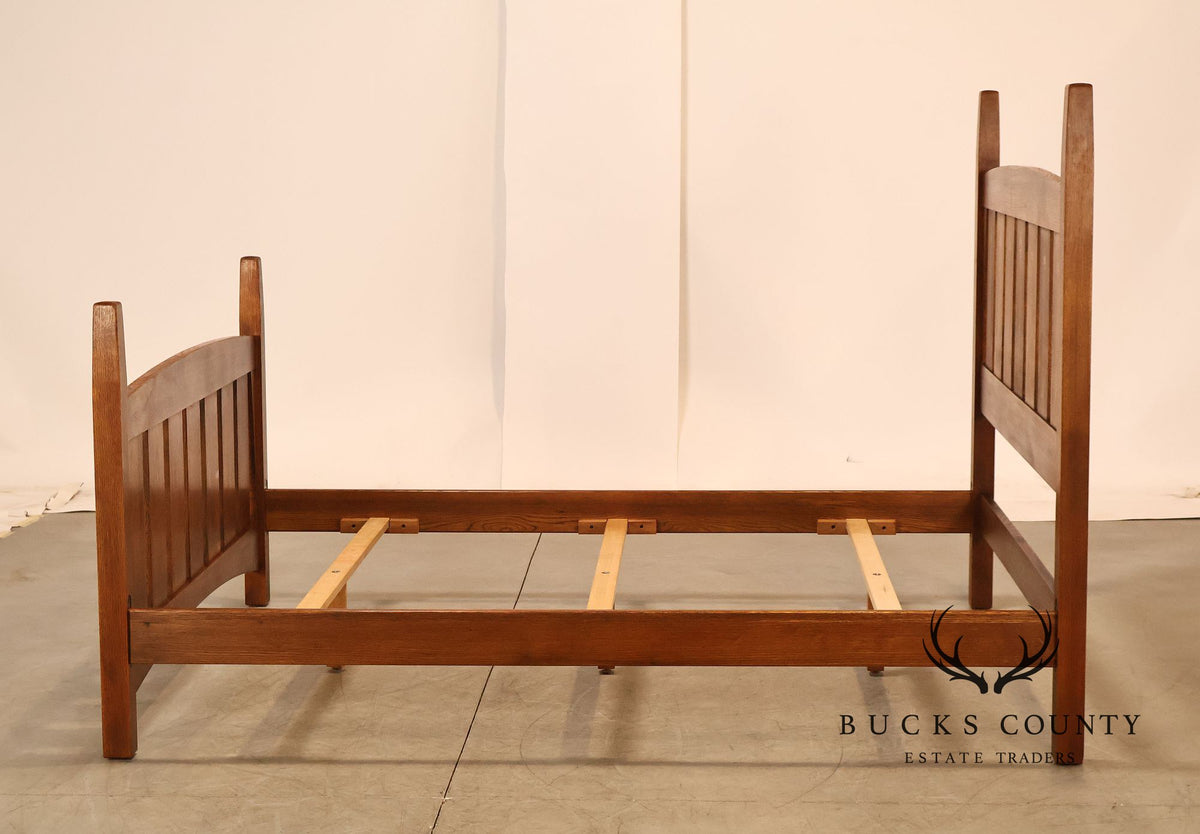 Stickley Mission Collection Oak Harvey Ellis Inlaid Queen Size Bed Frame