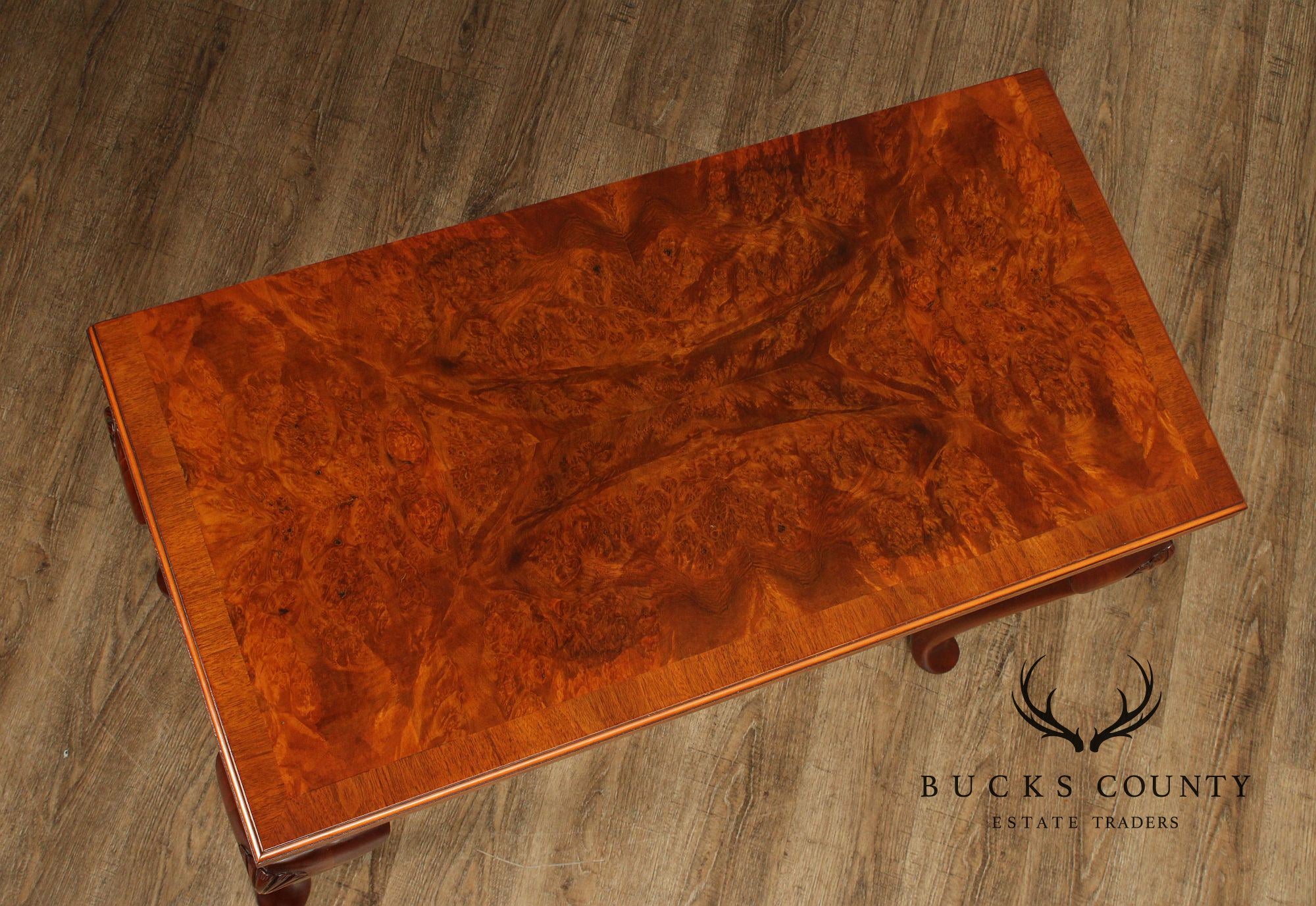 Queen Anne Style Burl Wood Leather Top Folding Games Table